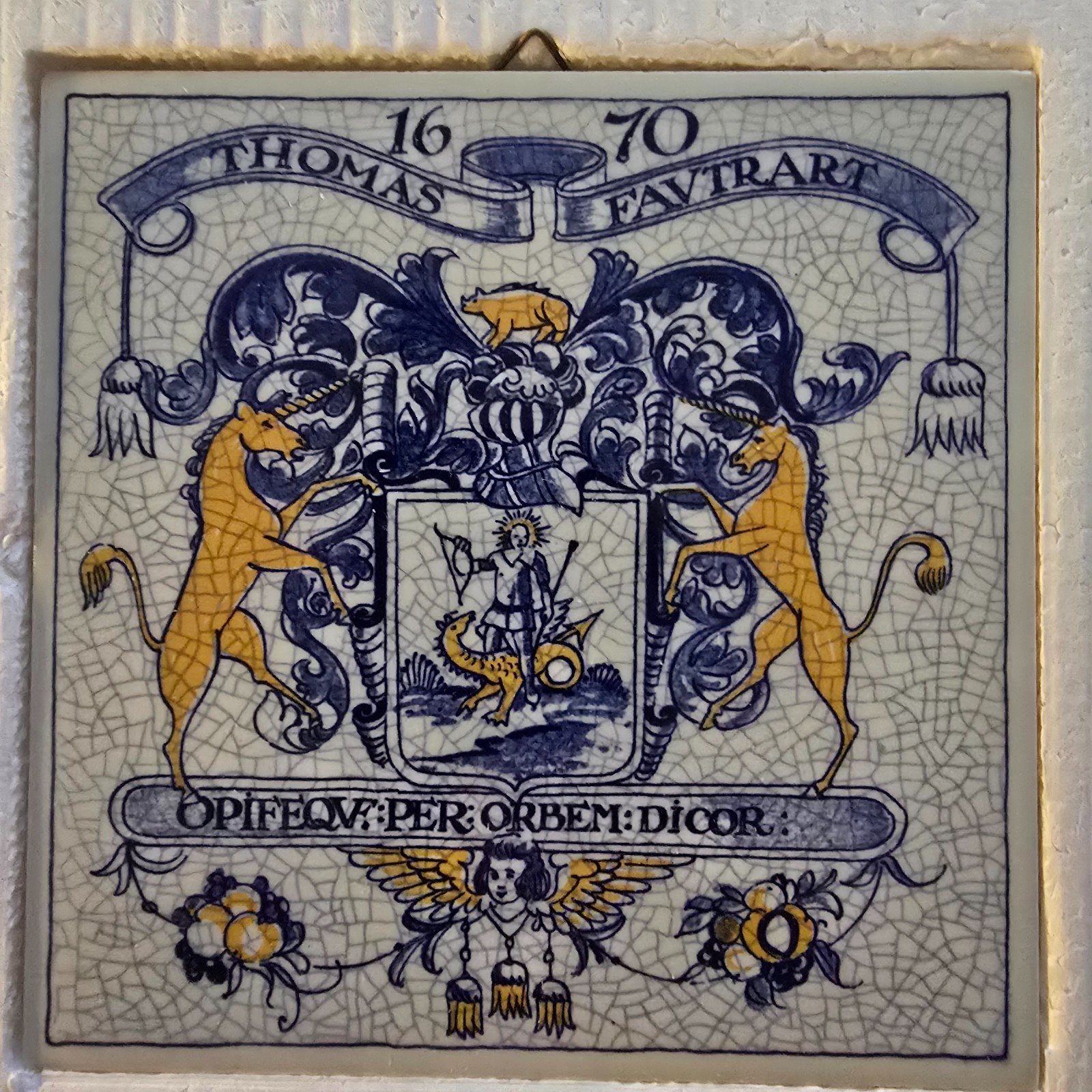 9x Vintage 1980s Delft Holland Burroughs Welcome Apothecary Crest Tiles, 6″ x 6″