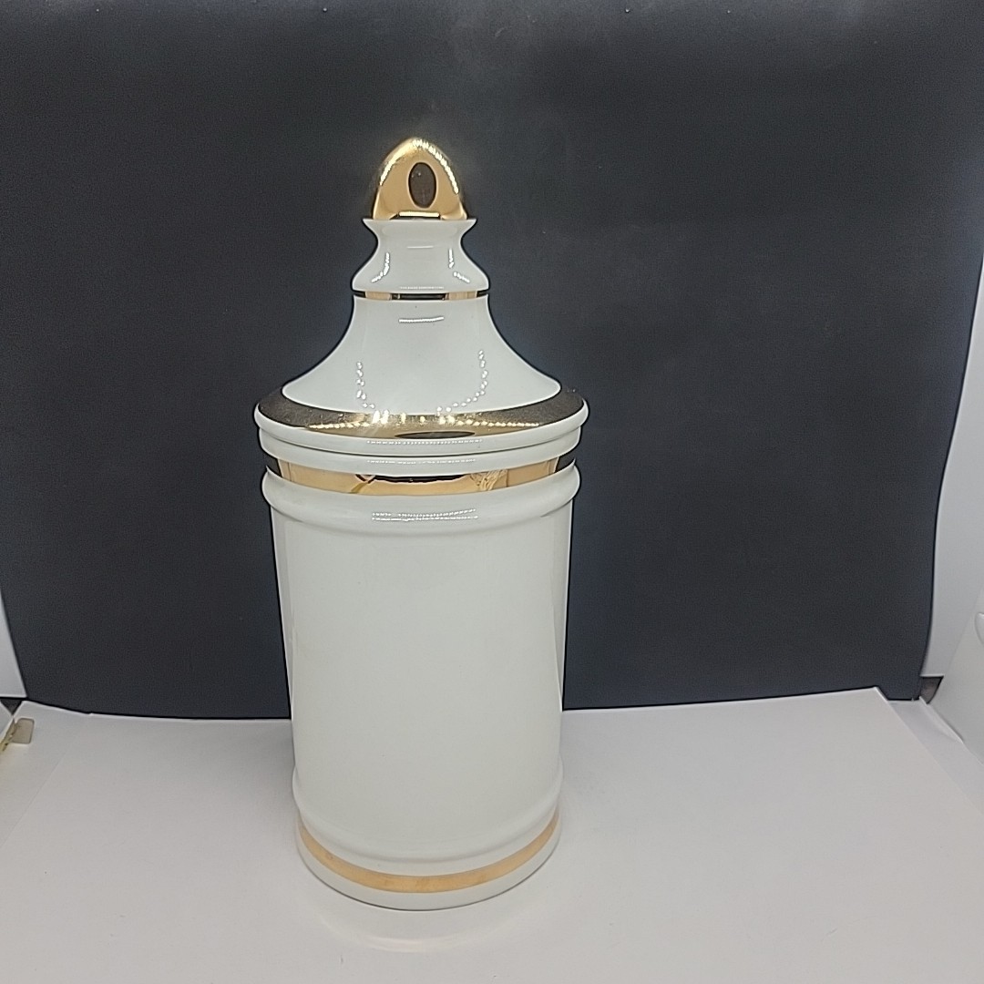 VINTAGE PHARMACY KUX VOMICA APOTHECARY CANISTER JAR WITH LID OWENS ILLINOIS