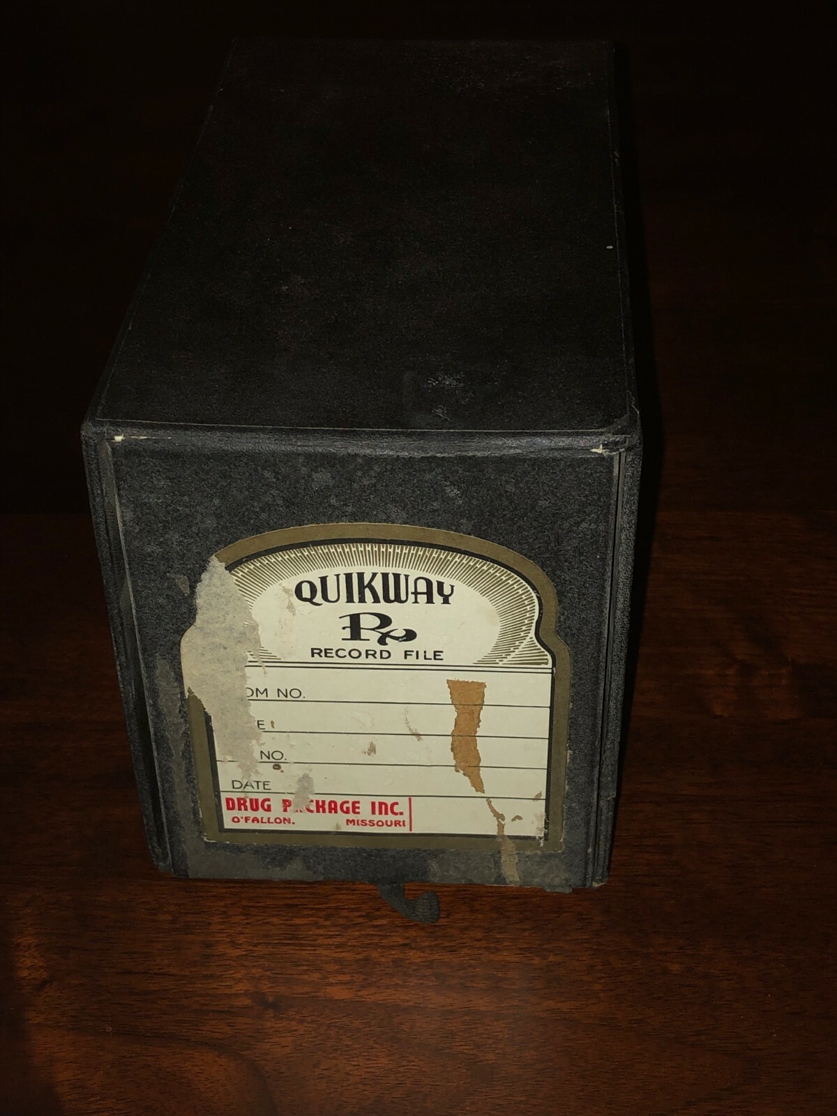 Quikway RX Record File Box Vintage Pharmacy Drug Package Inc O’Fallon Missouri
