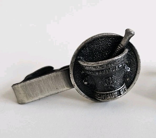 Vintage Pharmacist Tie Bar & Single Cufflink Set RX Apothecary Mortar Pestle