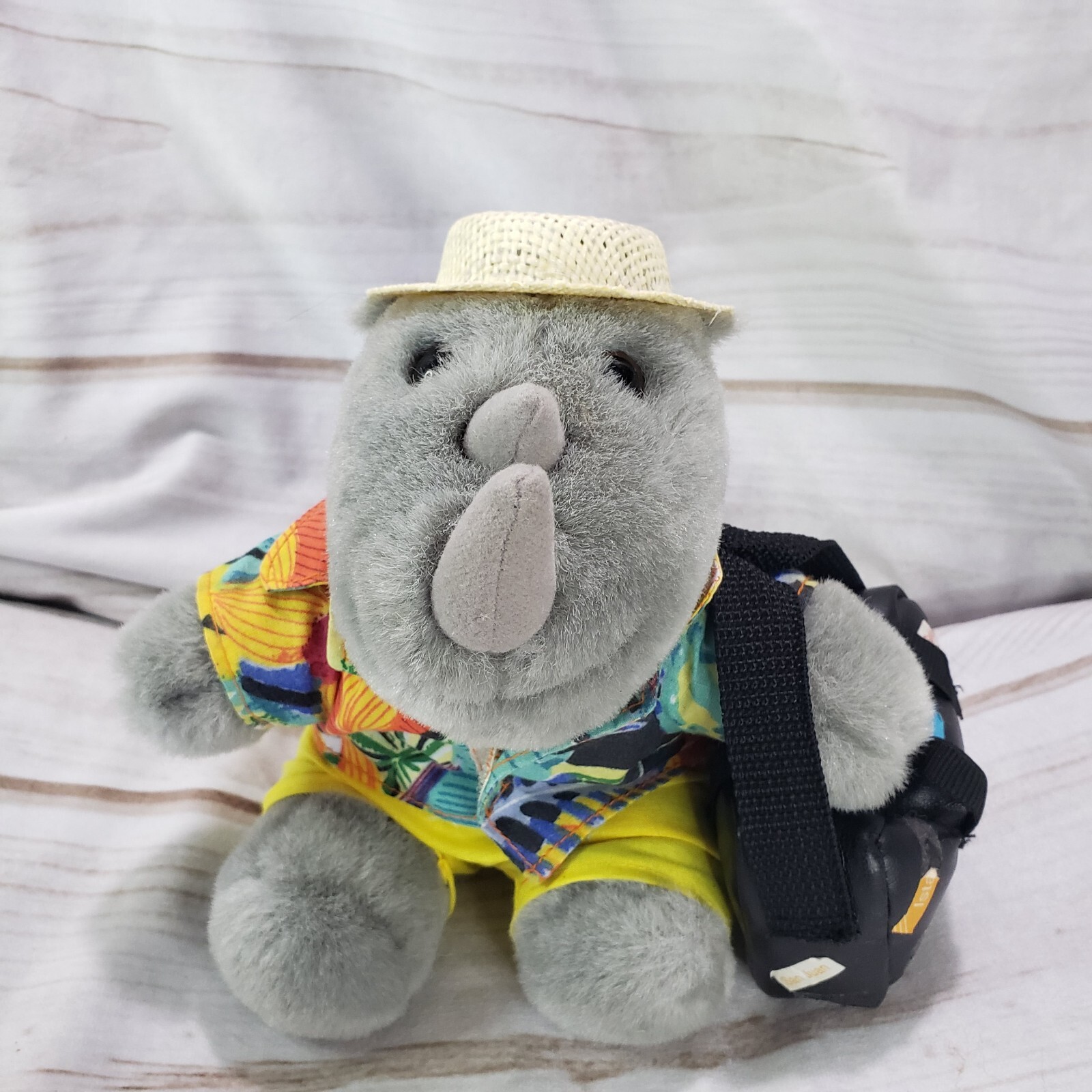 Rhinocort Promotional Plush Rhinoceros Tourist Hawaiian Shirt Has Wear 6 Inch