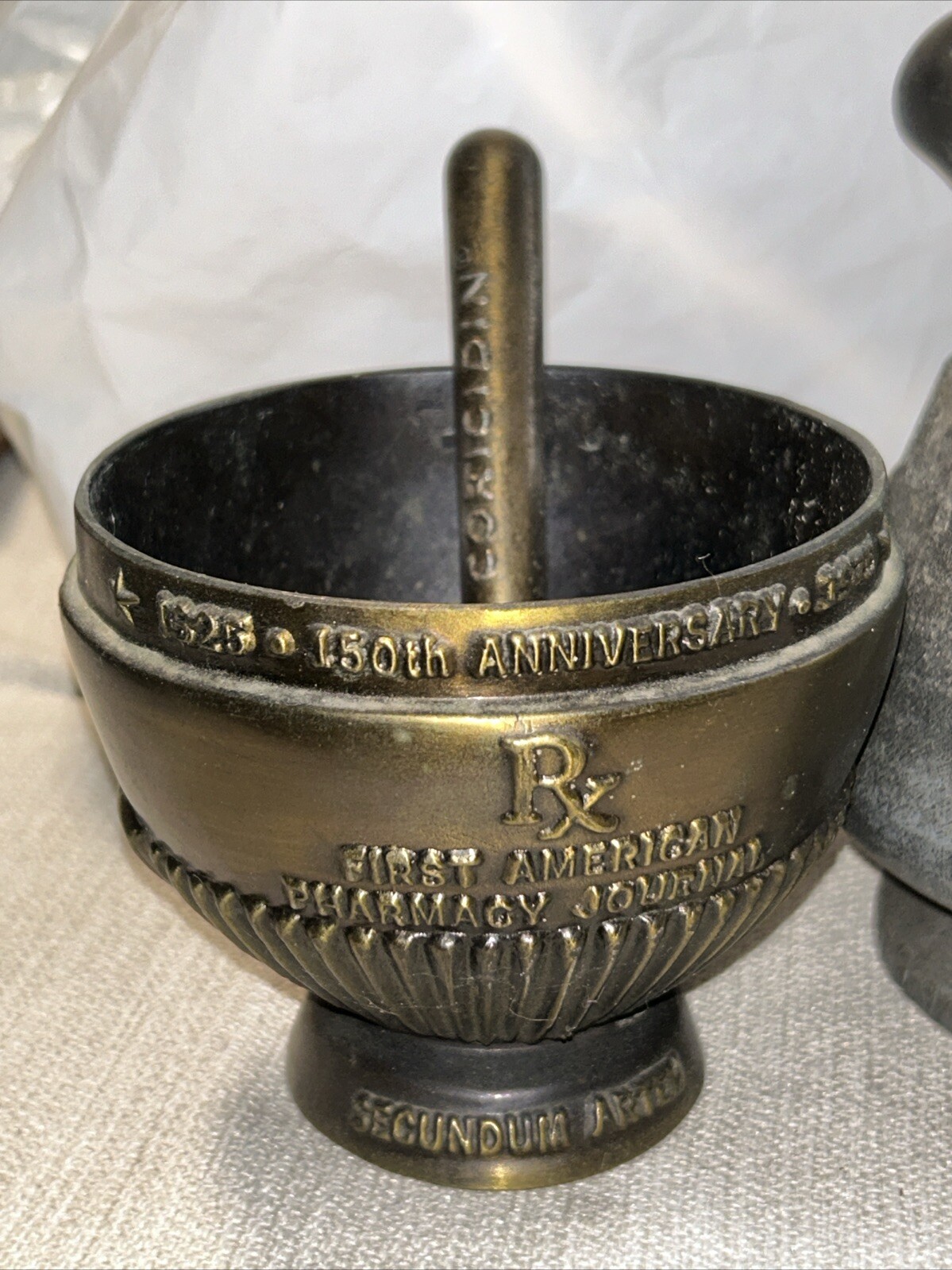 3x Vintage Coricidin Mortar & Pestle Brass Rx Pharmacy 1975,Daniel B Smith +