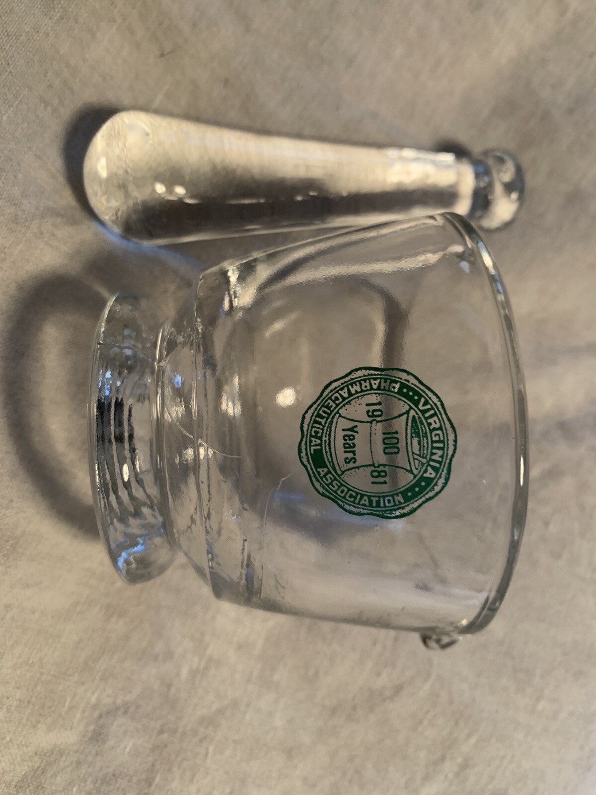 Virginia Pharmaceutical Association 100 Year Anniversary Glass Mortar And Pestle