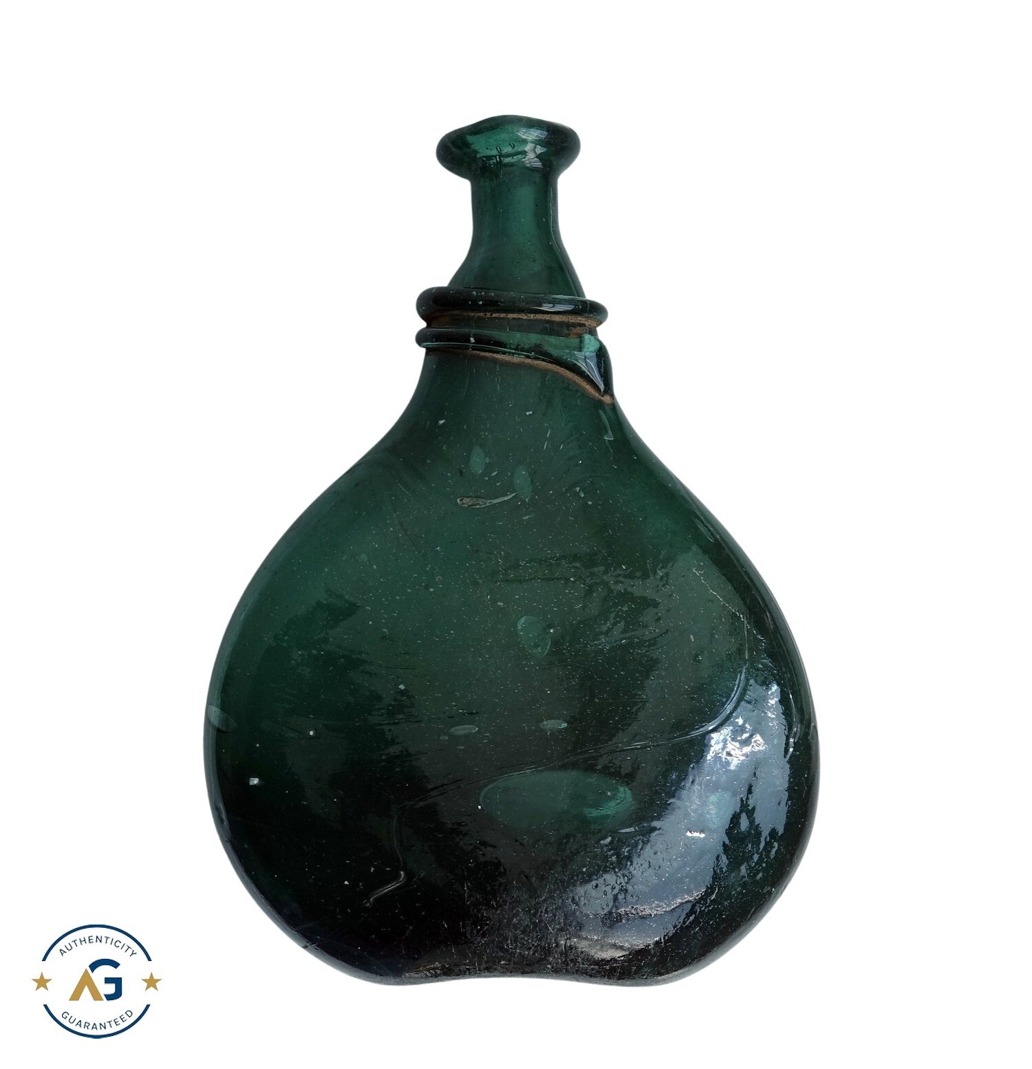 Bocksbeutelflasche / Flat Bottle Made Of Green Glass, 19th Century (# 16566)