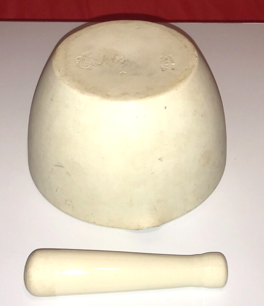ANTIQUE PHARMACY MORTAR WITH PESTLE THOMAS MADDOCK & SONS T.M.S. ACID PROOF .
