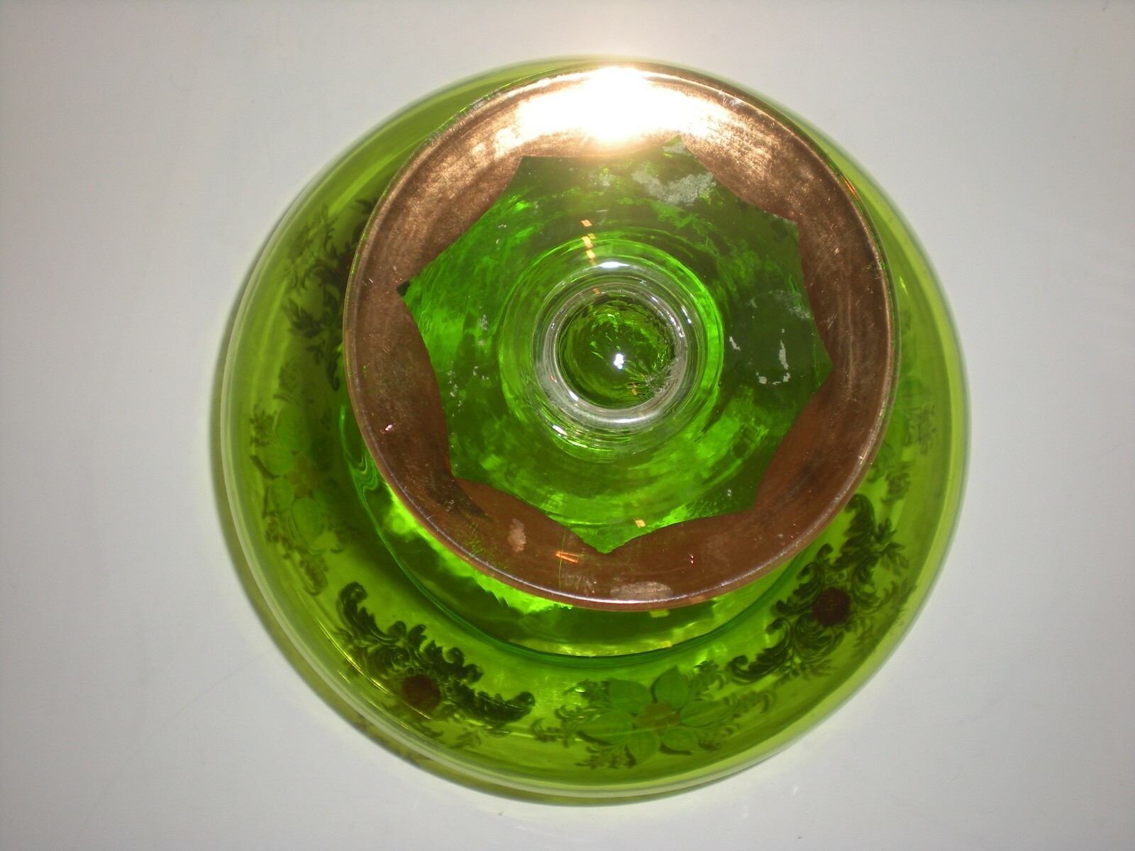 12″ Green Apothecary Jar Canister Circus Tent Lid Vtg Hand Blown Xmas Poinsettia