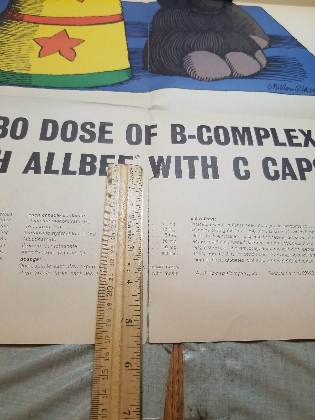 1966 peanuts Jumbo Elephant Poster Allbee Vitamin DR Doctor Office RX A H ROBINS