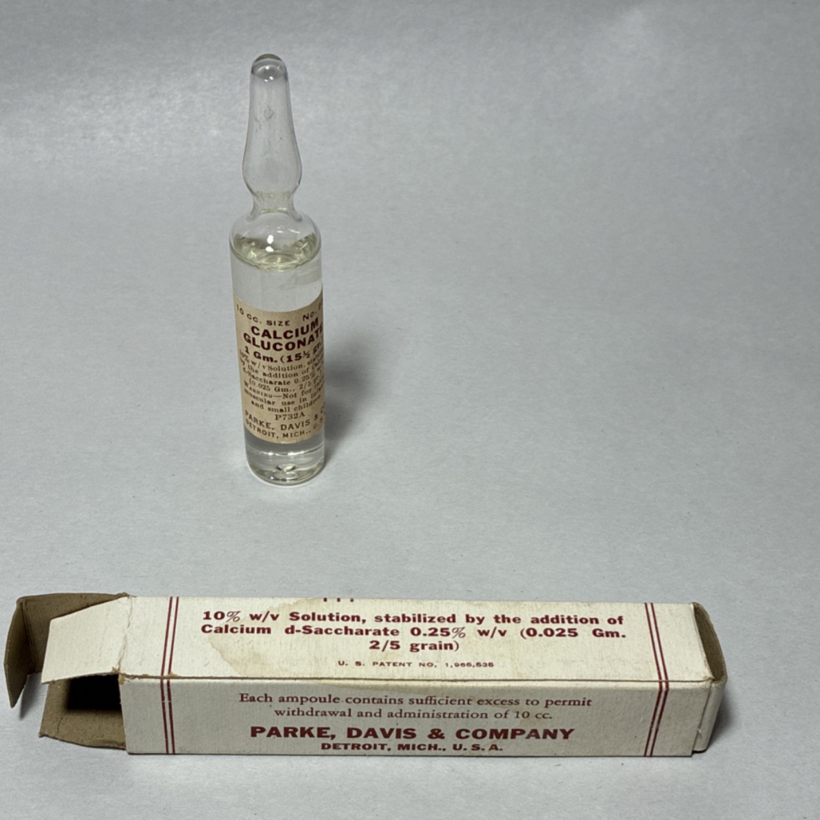 Parke Davis Calcium Gluconate Ampoule 10cc 1g No.239 with Box Detroit MI