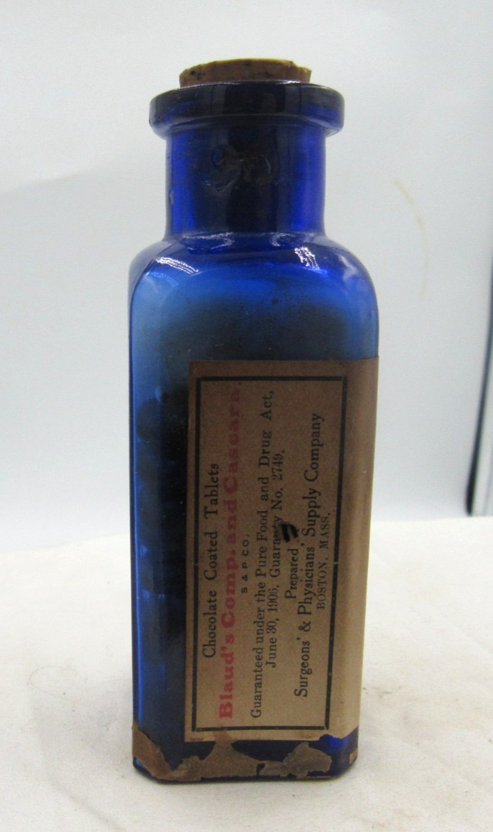 MM – 1890’s Blaud’s Comp Cascara Boston, Mass 4 3/8″ Cobalt Blue Medicine bottle