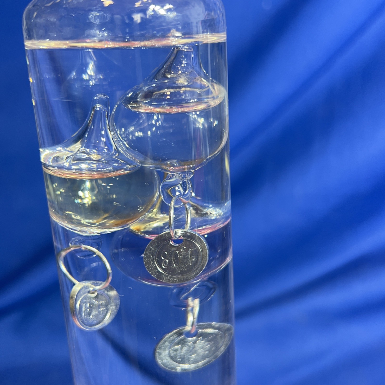 Galileo Thermometer 13” Tall Glass Tube W/ Floating Spheres Shows 72 Degrees Now