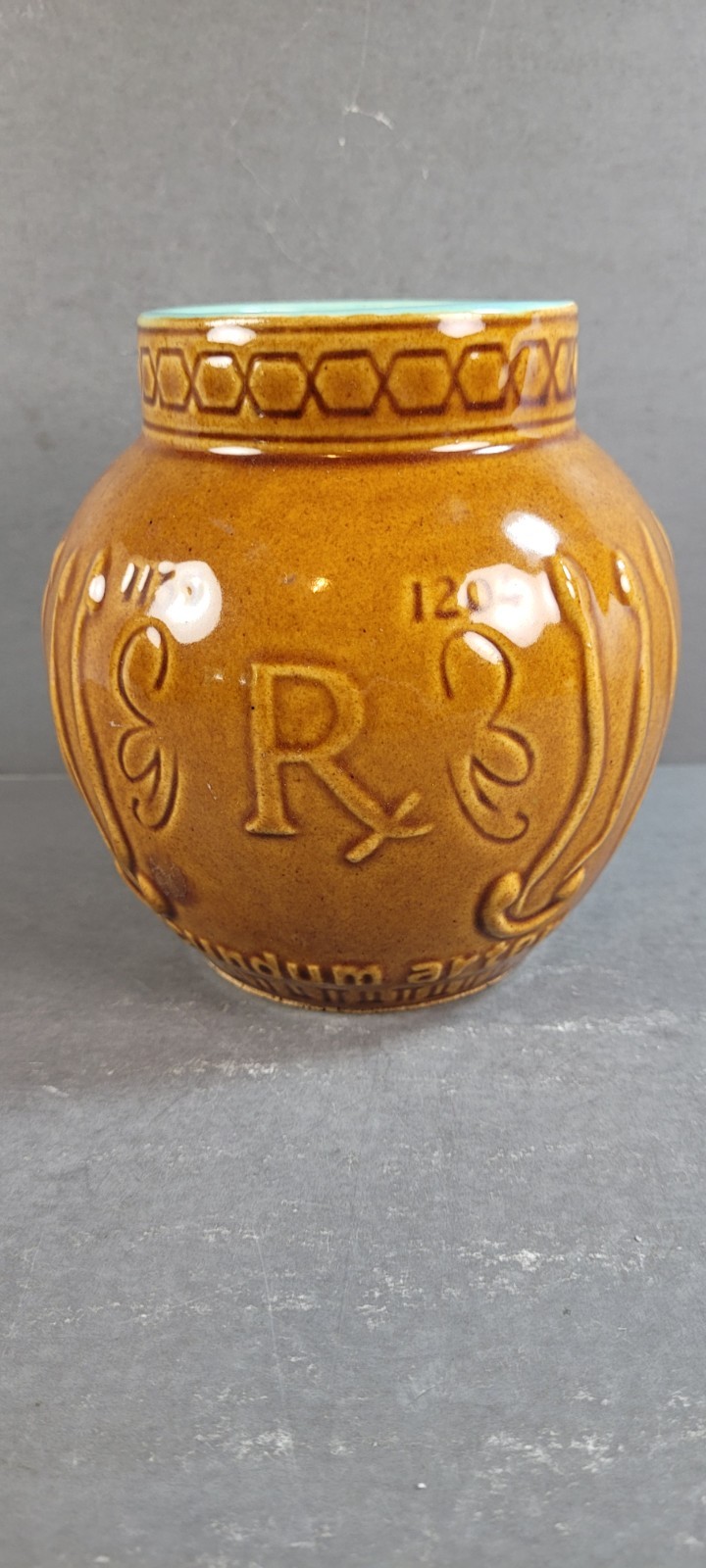 VTG Schering McCoy Ceramic Rx Apothecary Jar Vase Maimonides Secundum Artem 5″T
