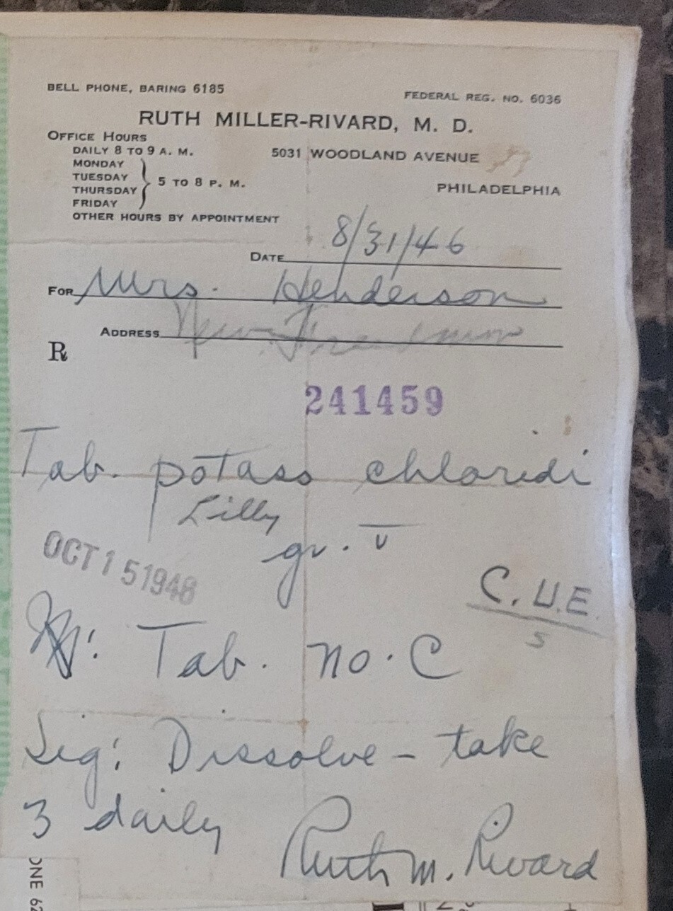1946 2-sided Pharmacy Ledger Page – 16 vintage prescriptions – ERGOT