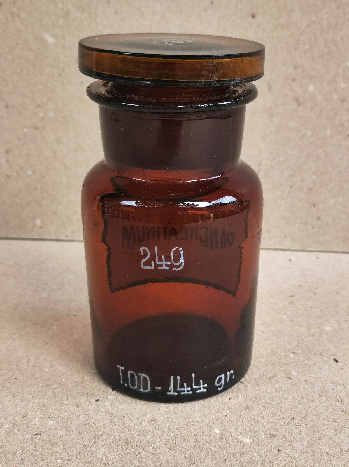 PANCREATINUM, Vintage Glass Apothecary Pharmacy Brown Jar, 100 ml, Cap