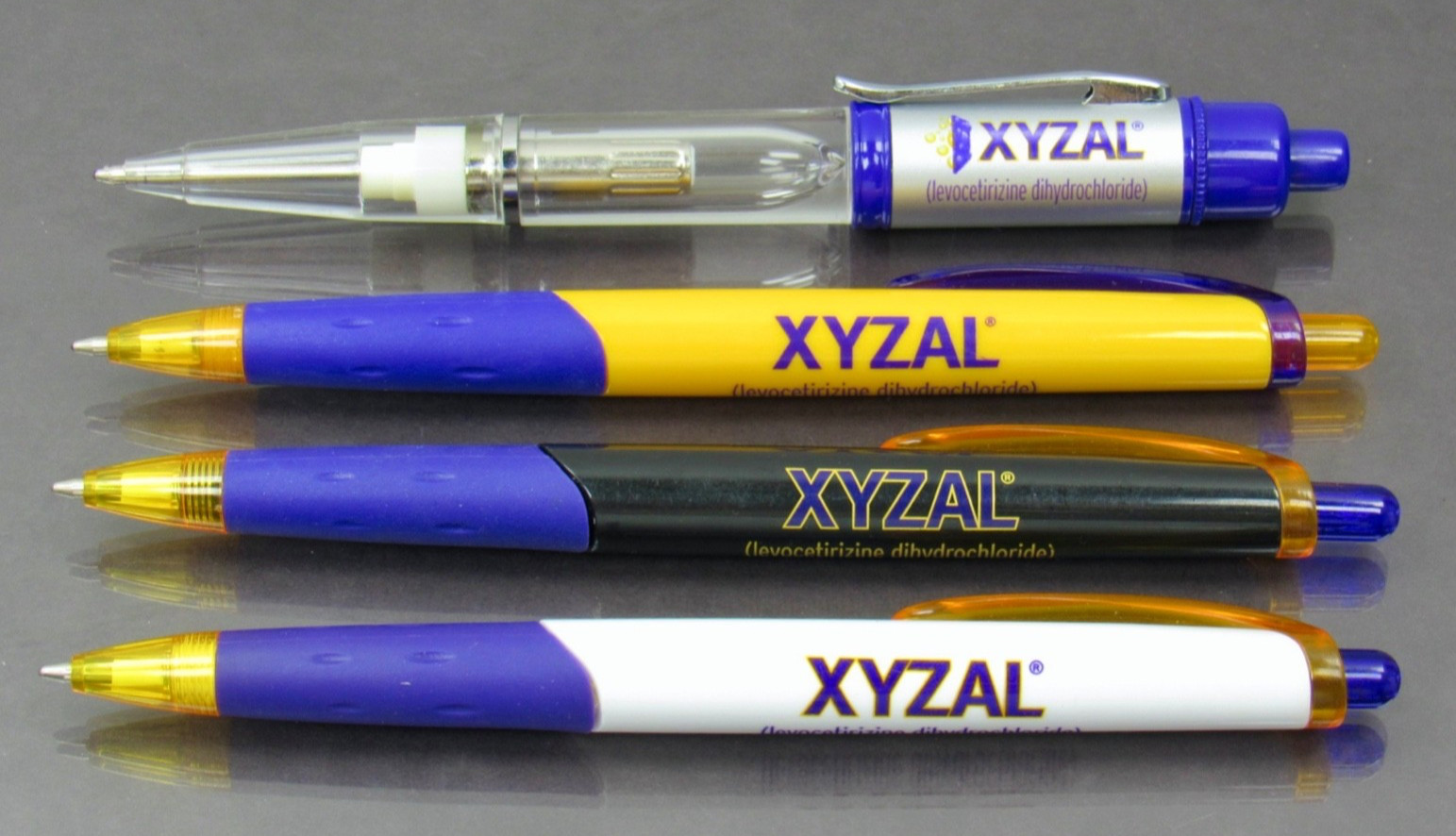 Lot of 4 Xyzal Drug Rep Pharmaceutical Promo Pens 1 Metal Light- Up in 2 Colors