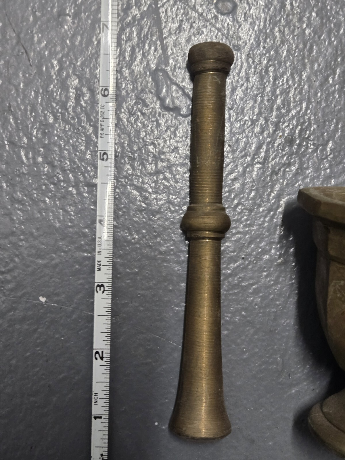 Antique Hexagon Brass Mortar & Pestle Pharmacy Druggist Tool Drug Herbs 19 C.
