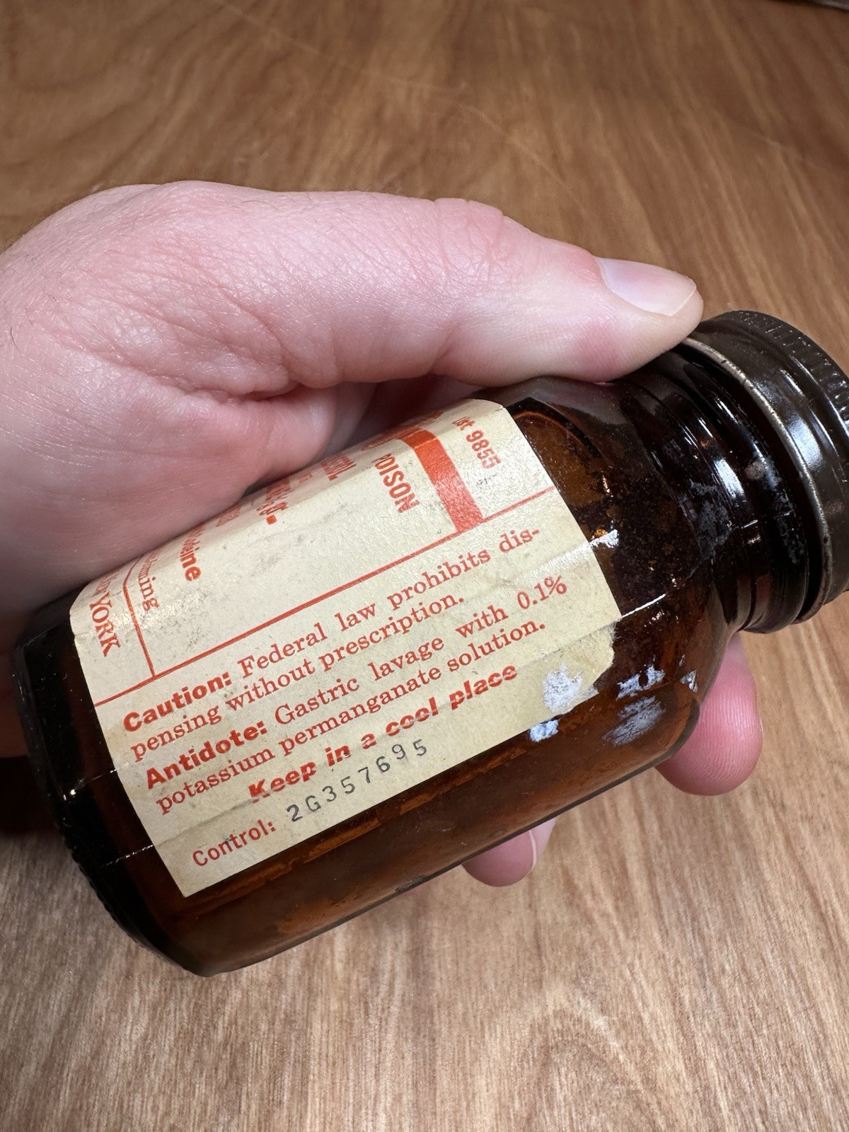 Vintage Pill Bottle Tolserol With Codeine Empty Bottle Narcotic Squibb 100