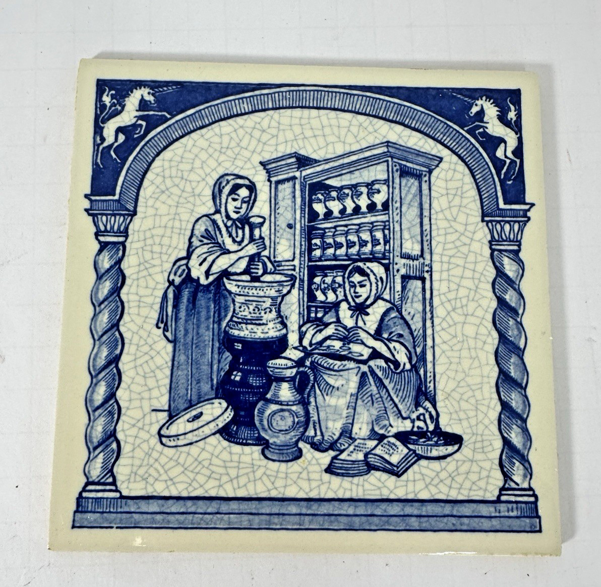 Vintage Blue Delft Tile Uroscopy Pharmacy Scholarship Program Apothecary 1 READ