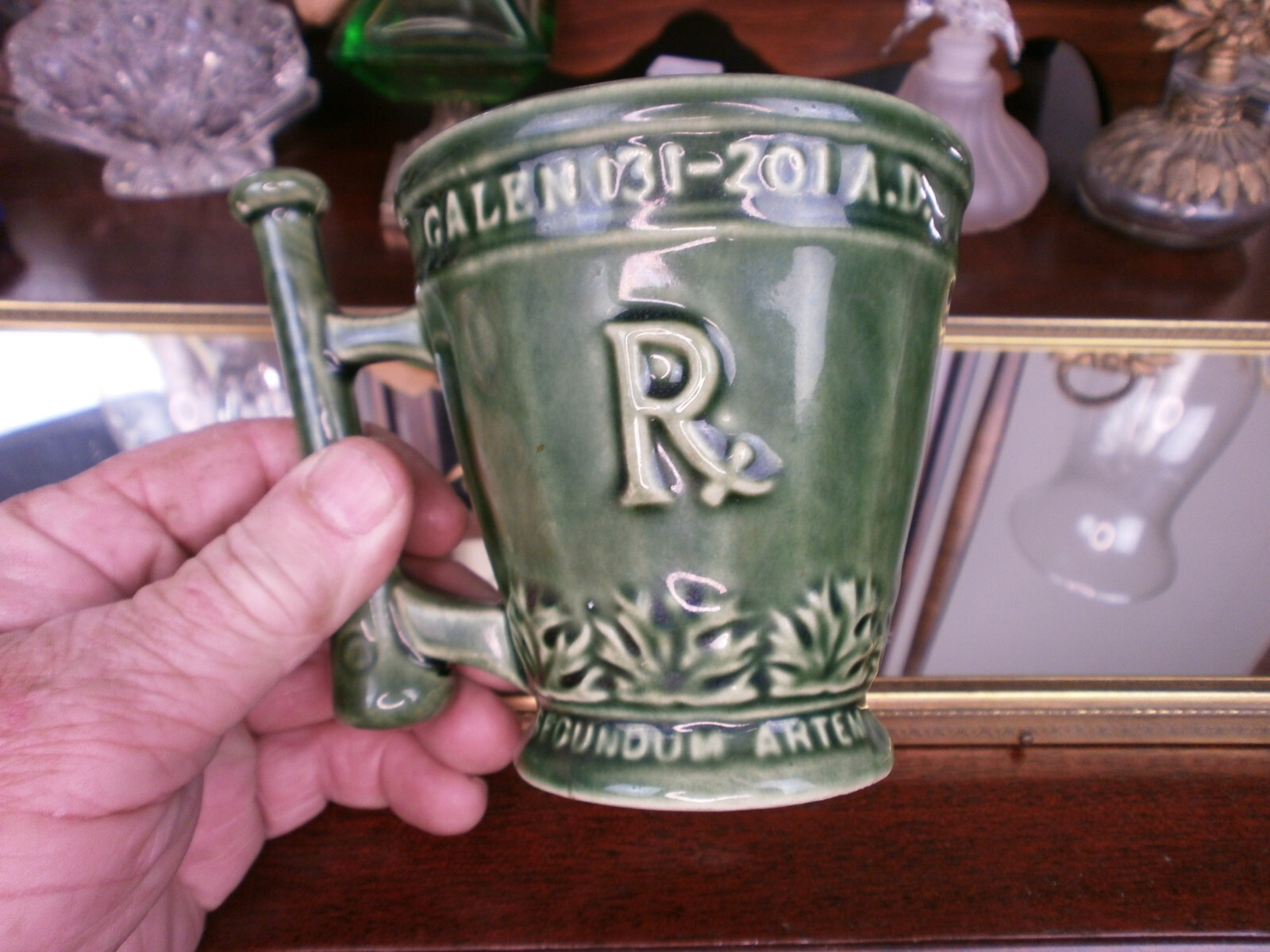 Schering Rx Galen 131-201 AD Coffee Tea Mug Cup Green Mortar Pestle Ceramic