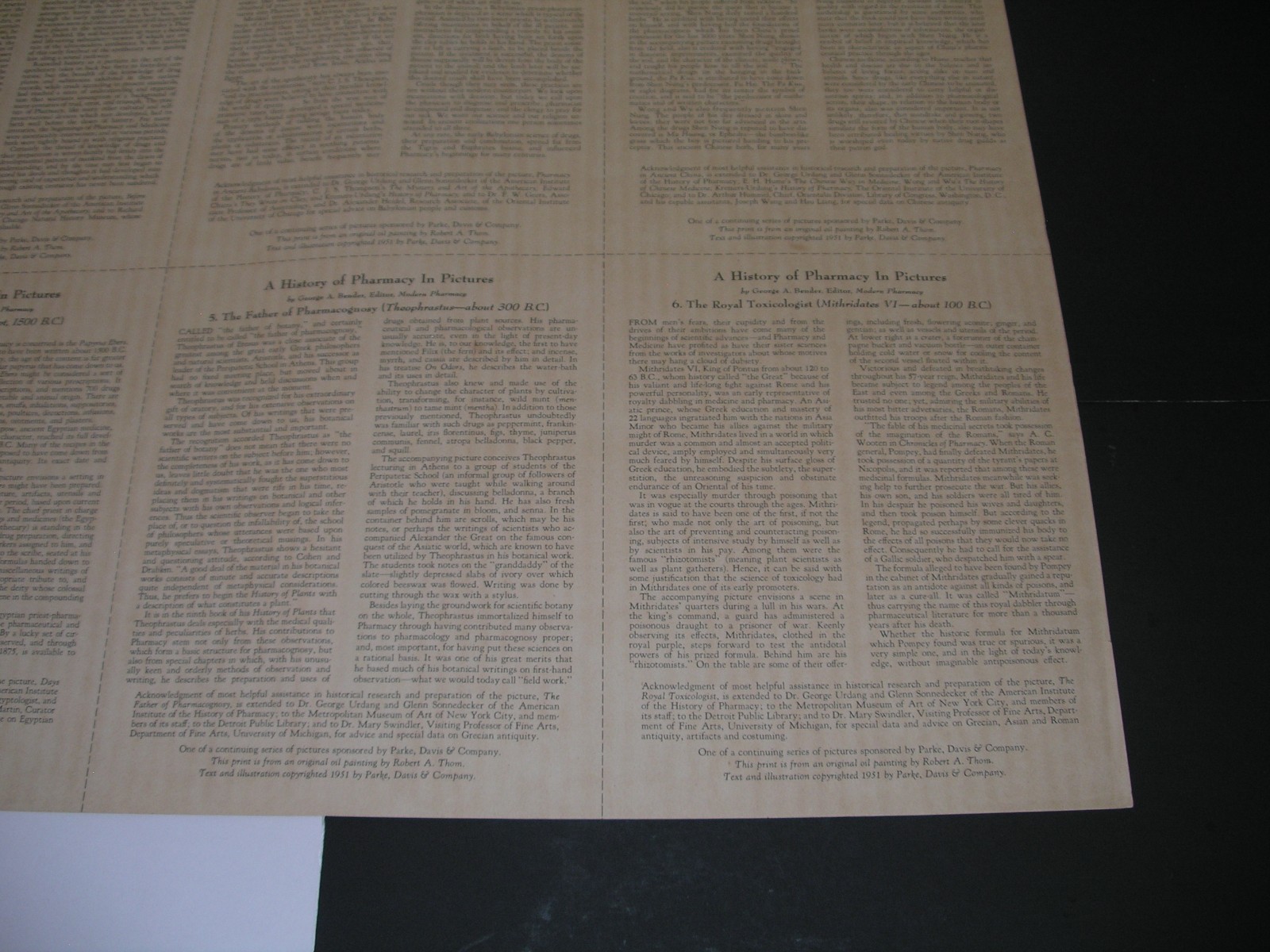 Vintage 1951 Set of 6 Parke Davis A History Of Pharmacy In Pictures Lithographs