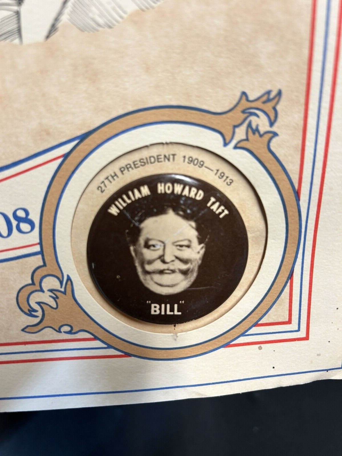 1976 PFIZER Howard TAFT Replica President CAMPAIGN PIN w Brochure of RENESE