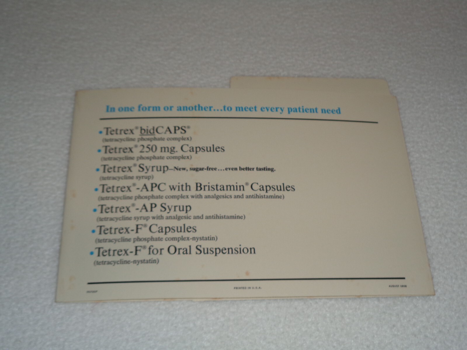 1968 Tetrex Medication Bacterial URI Rare Original Bristol Laboratories Pamphlet