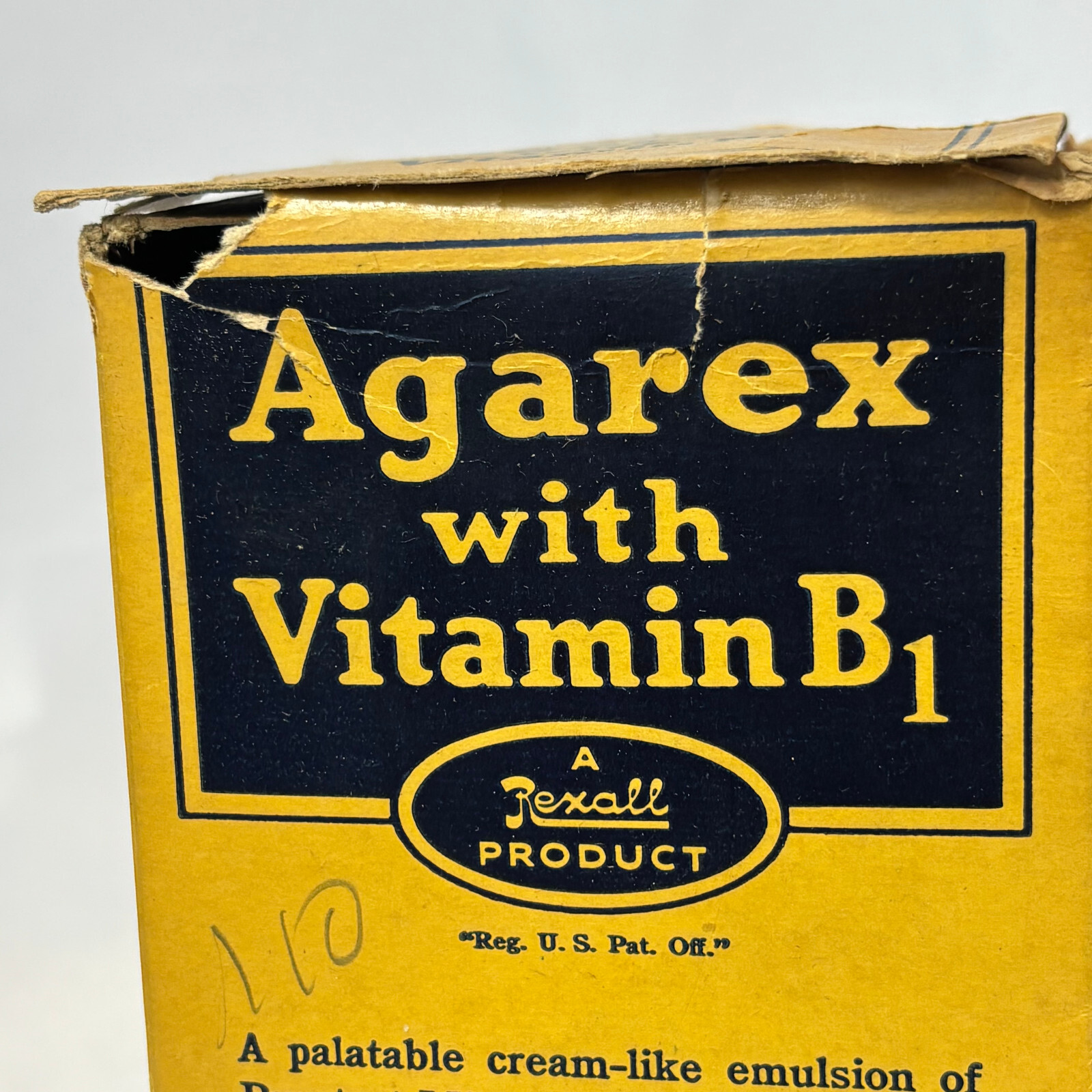 Vtg Agarex W/ Vitamin B1 16oz Cobalt Blue Bottle In Box Rexall Drug Stores