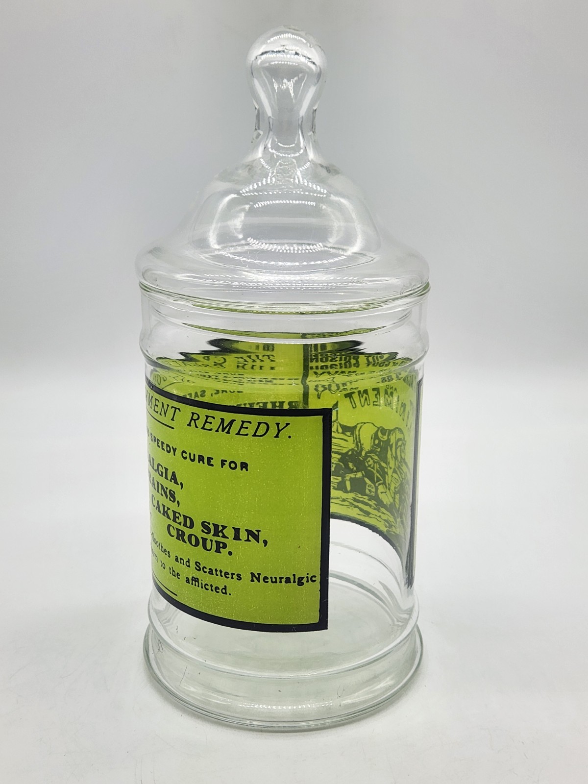 Vintage Glass Apothecary Jar With Lid Army Navy Liniment Medicine Remedy 1970’s