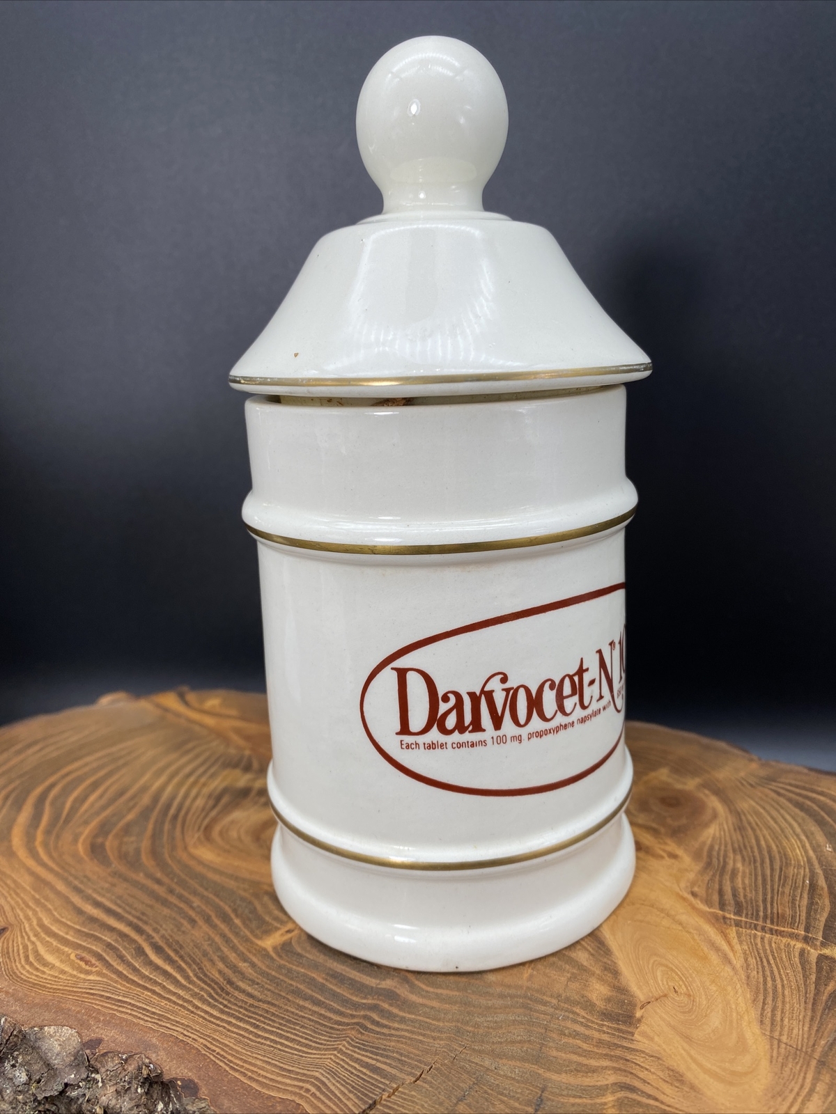 Darvocet N 100 Porcelain 7”Apothecary Jar Lofisa Lilly Pharmaceutical Darvon adv