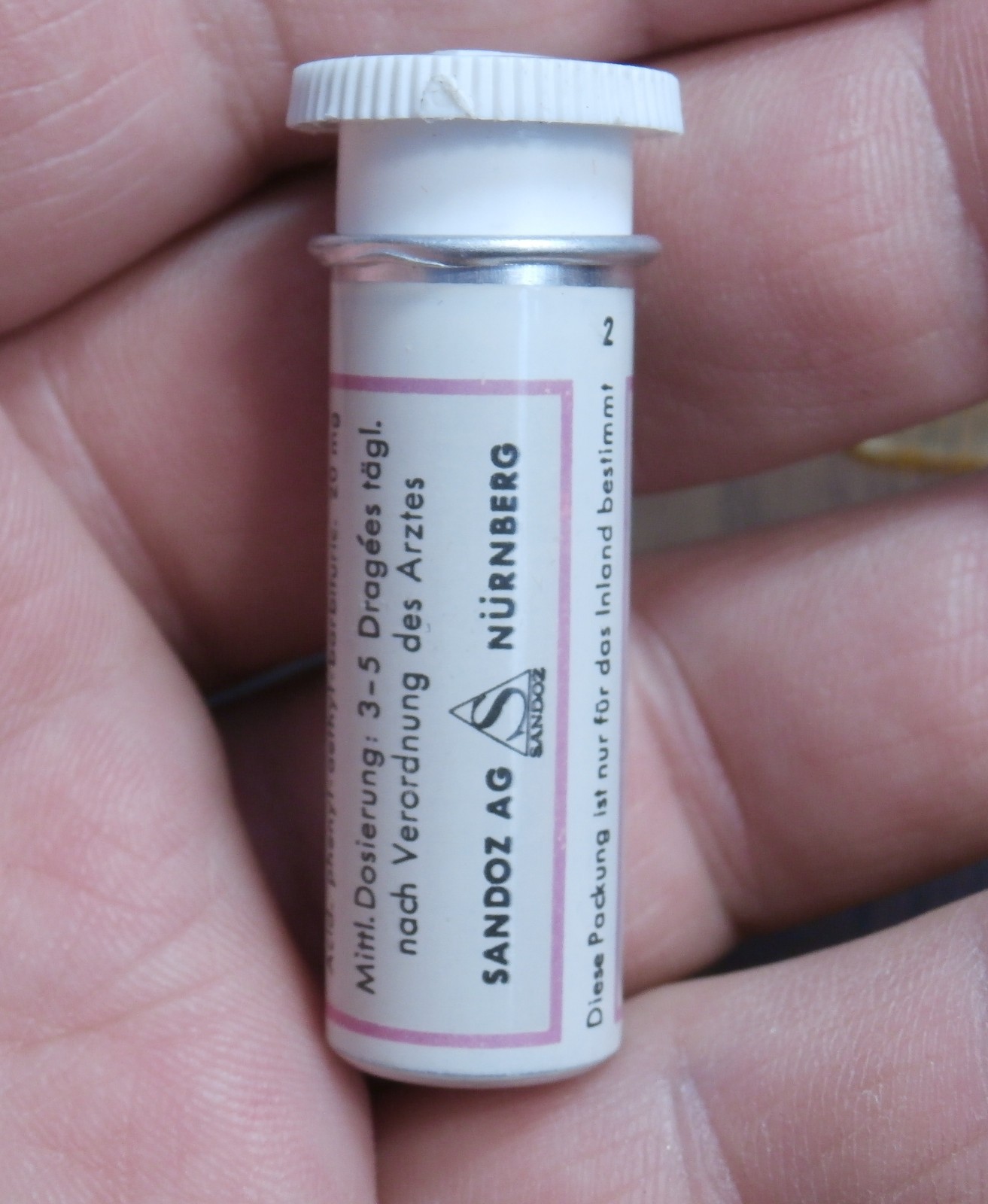 Vtg SANDOZ BELLERGAL MED. TIN BOX, Swiss Belladonna Gynergen Acid-Barbitulric