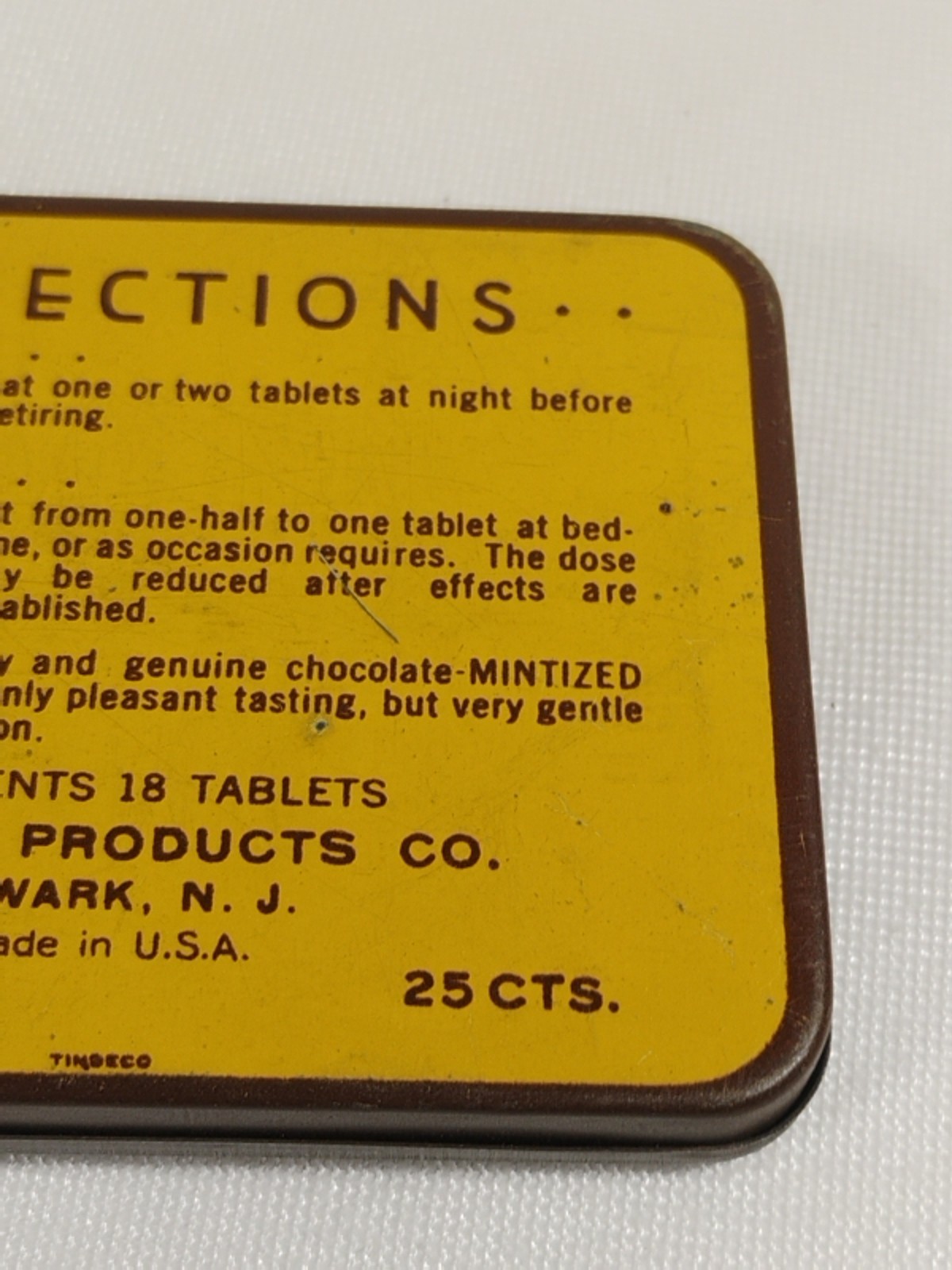 Vintage Tru-Lax Chocolate Mint Laxative Tin Trulax Co Newark NJ Medical Tin