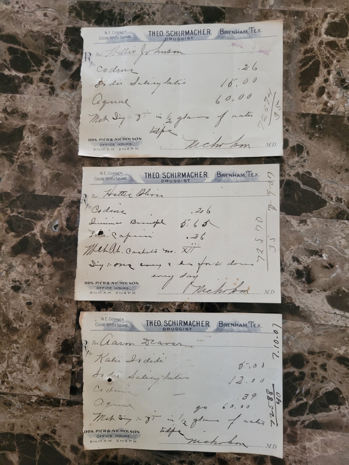 File box & 98 antique prescriptions (1907) – Opium, Ergot, Codeine & Anodyne
