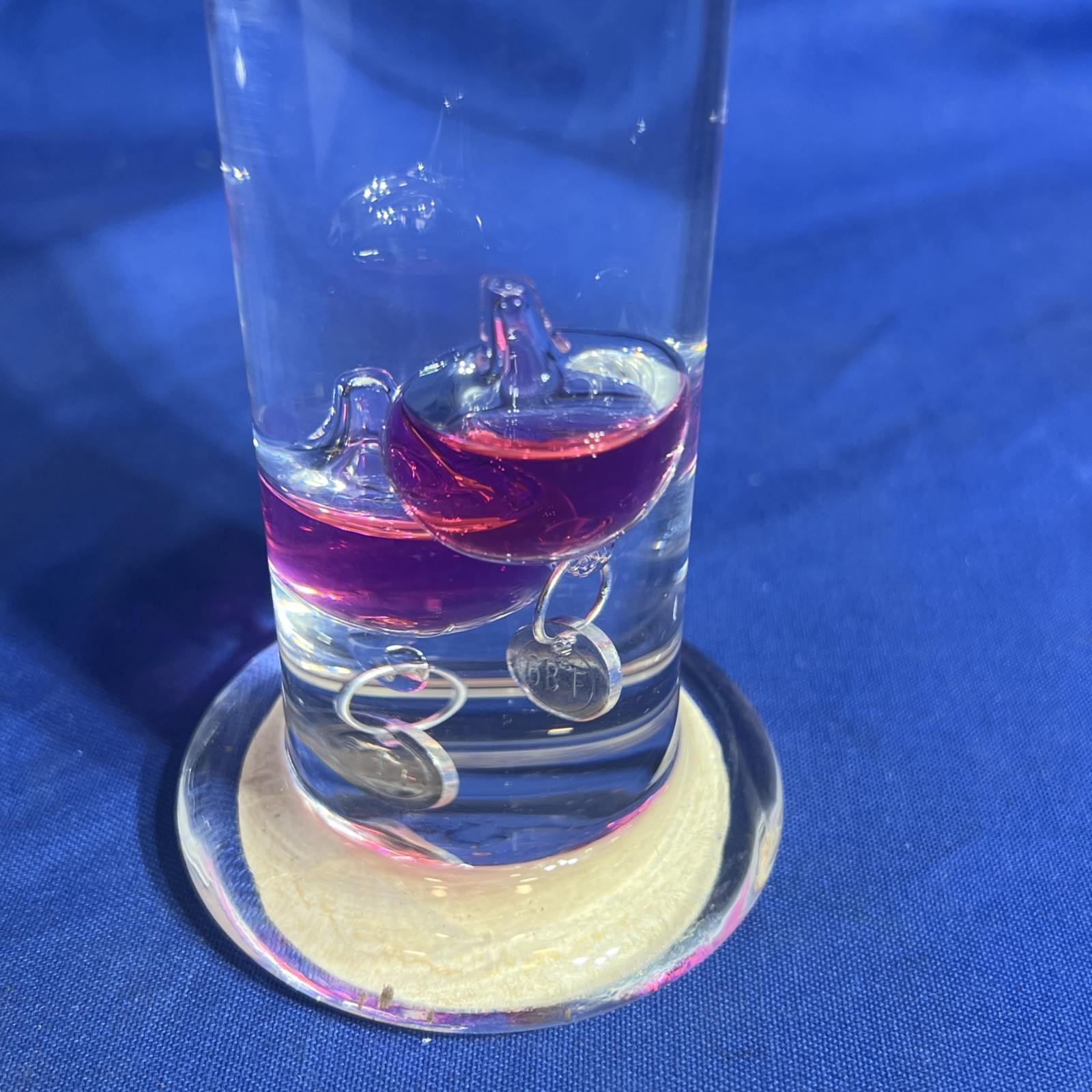 Galileo Thermometer 13” Tall Glass Tube W/ Floating Spheres Shows 72 Degrees Now