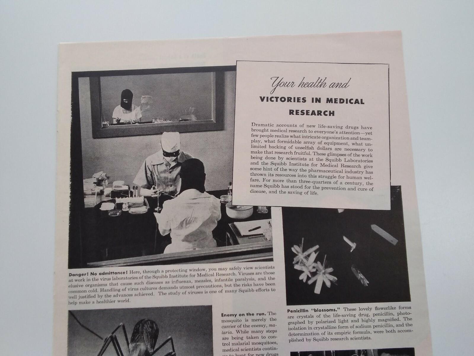 Squibb Print Ad Original Vintage 1945 Medical Research Bristol Myers NYC Exide