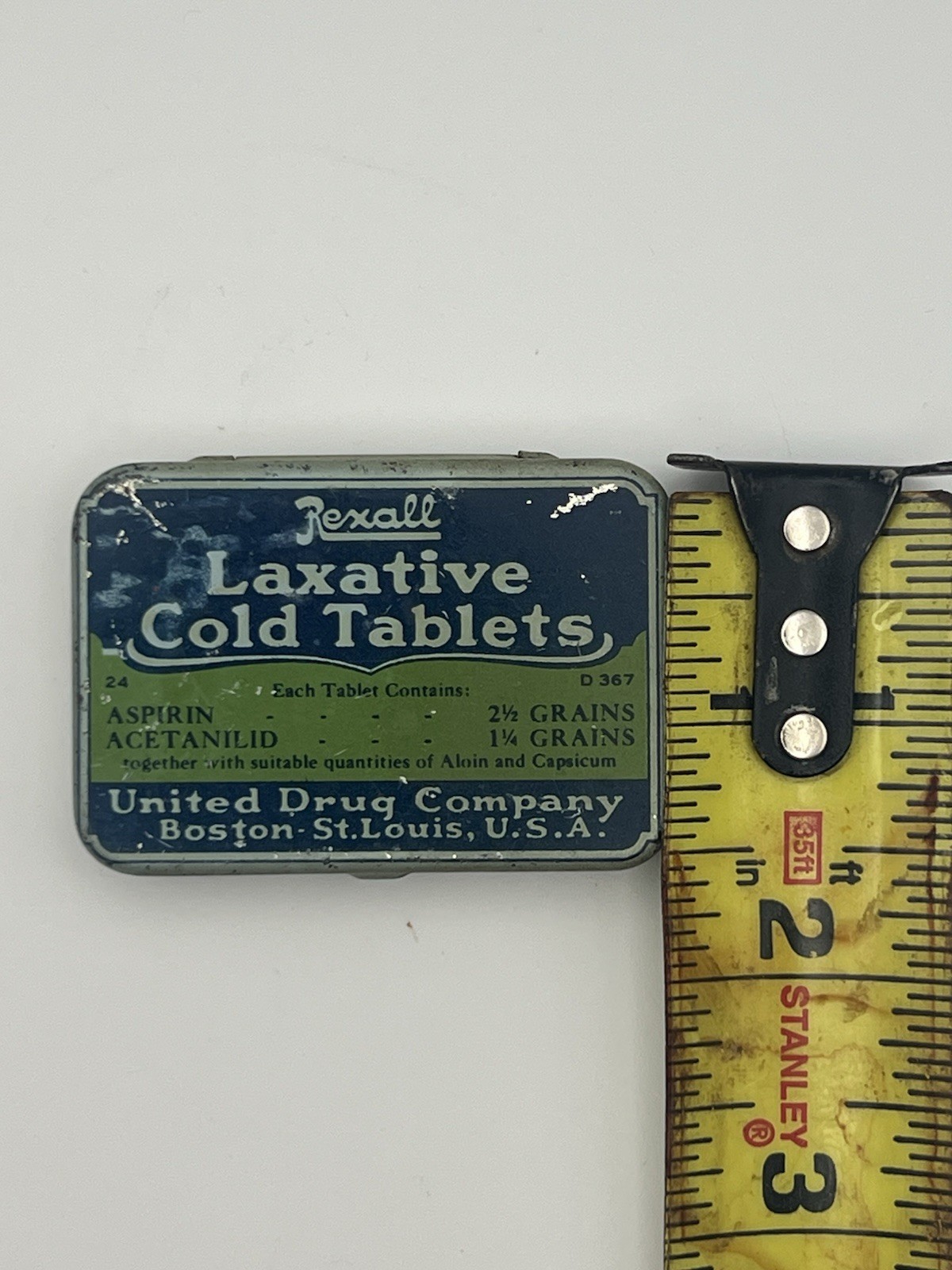 Vintage Rexall Laxative Cold Tablets Tin United Drug Company Empty