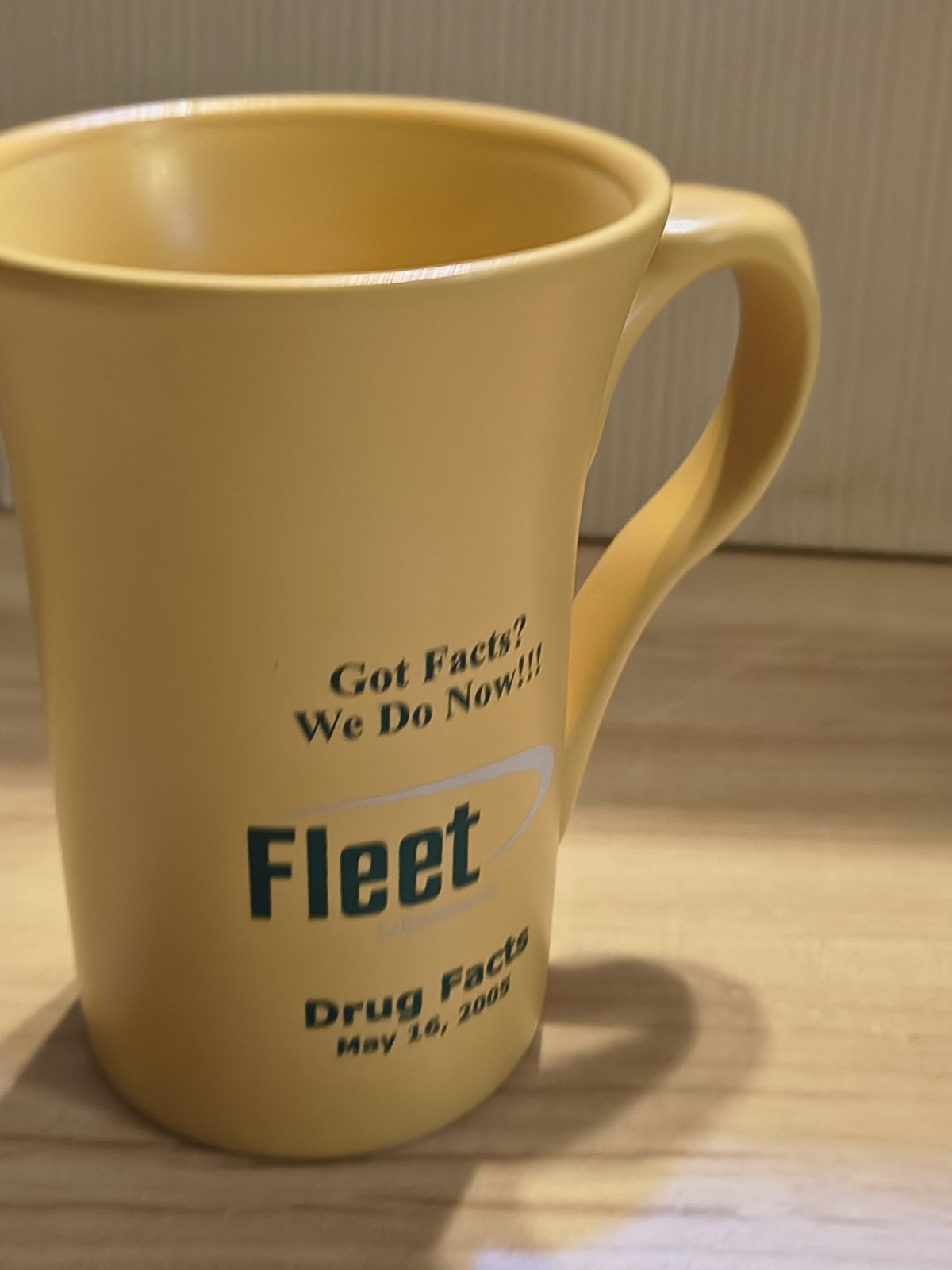 Fleet Laboratory Advertising Mug Coffee Cup Yellow 2005 Drug Facts