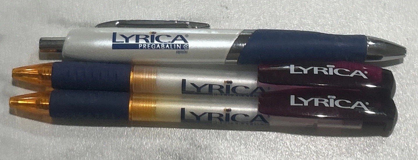 Drug Rep Lyrica Pfizer Collectible Pens Lot Of 3 Doctor Office Gift