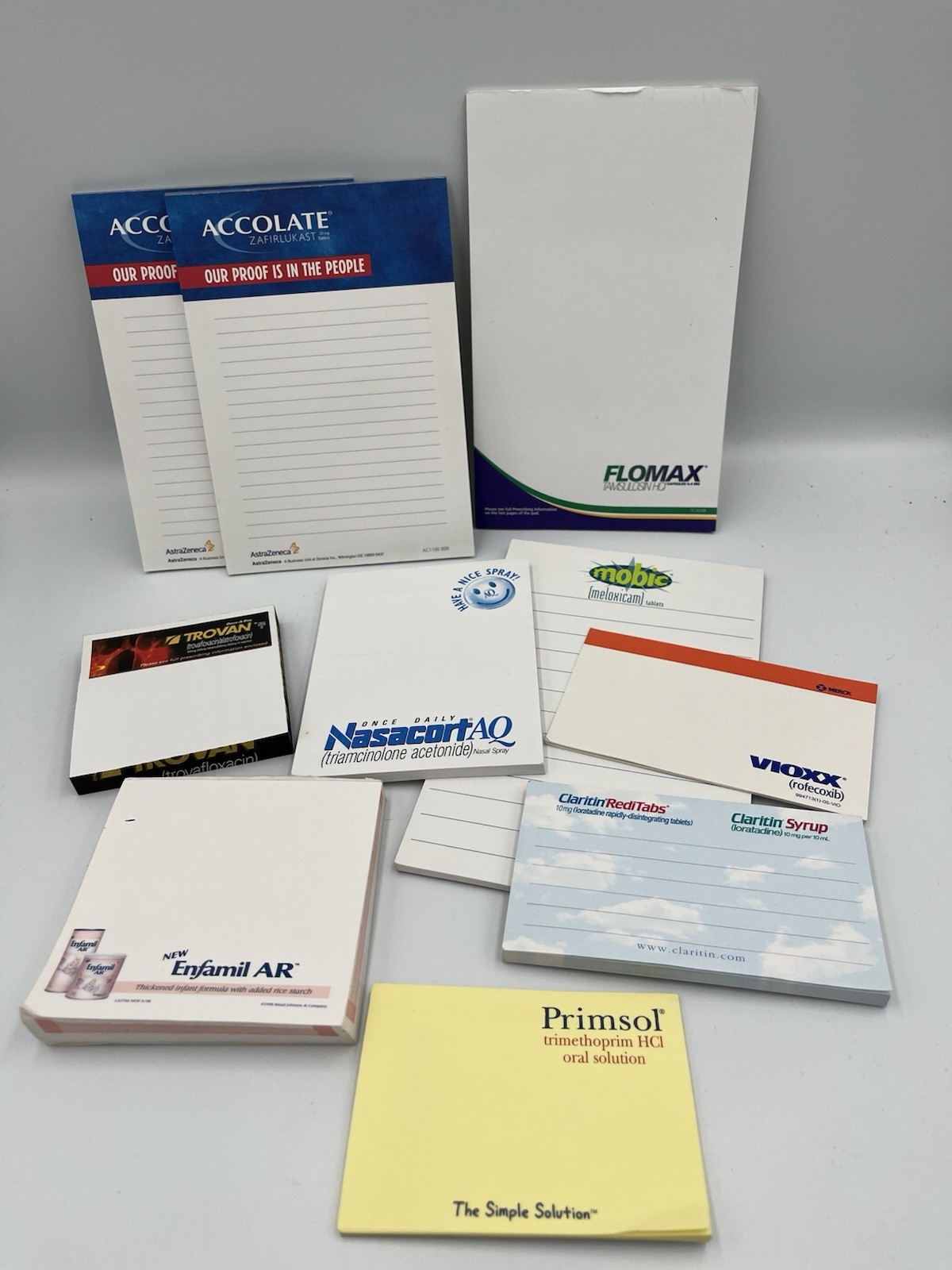 VTG Lot Of 10 Pharma Drug Rep Notepads, Post-It Notes Vioxx Accolate More