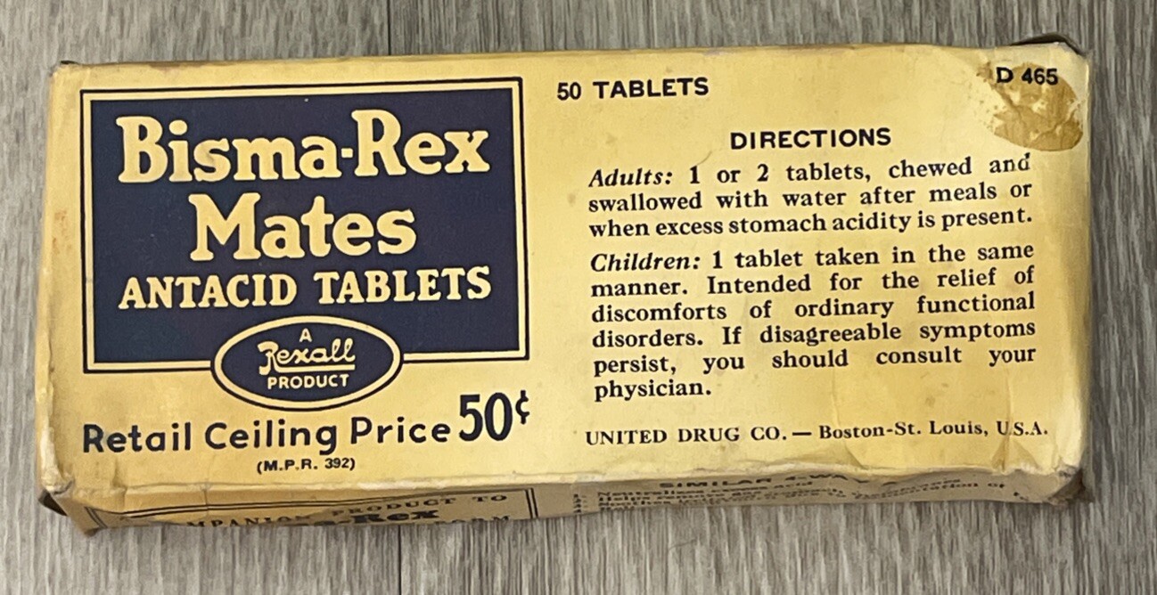 Vintage Bisma-Rex Antacid Tablets In Original Box NOS
