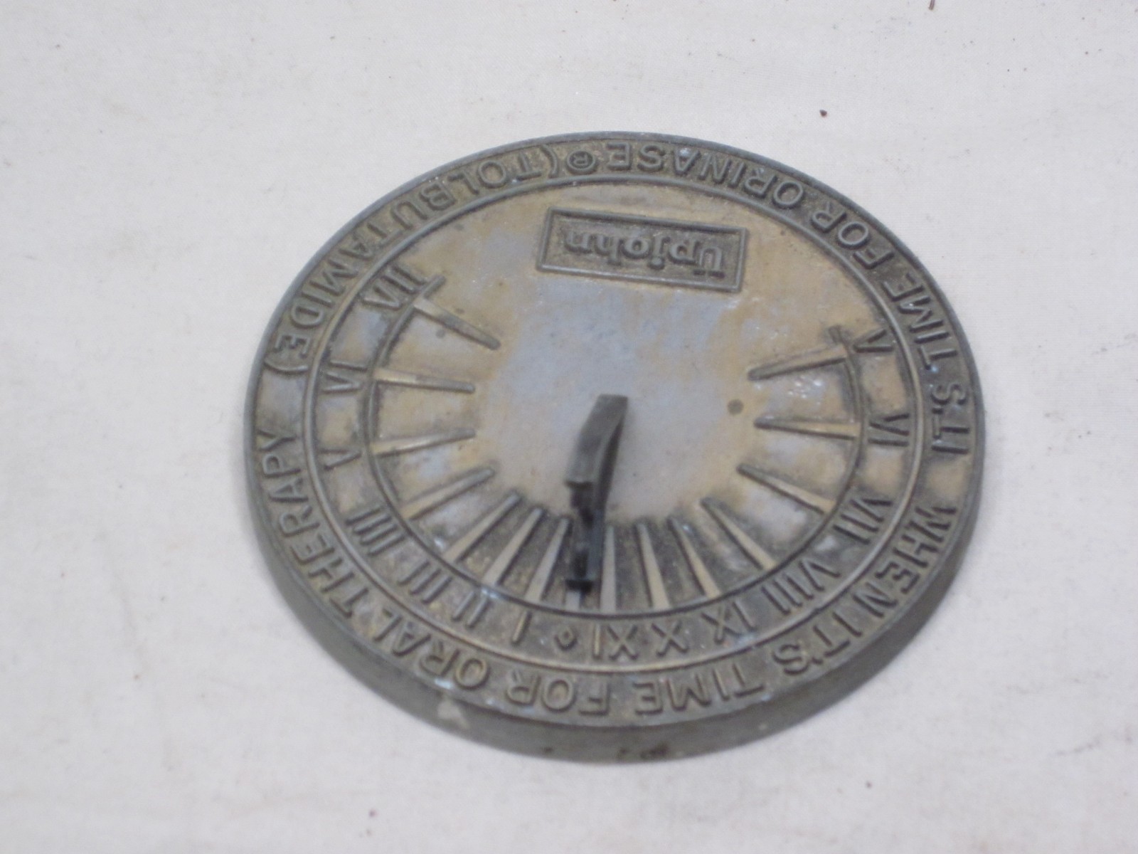 vintage Upjohn ORAL THERAPY TOLBUTAMIDE small metal sundial drug advertising