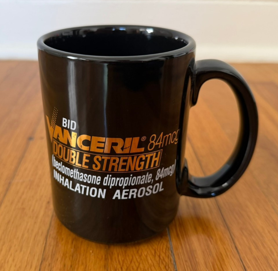 Drug Rep Coffee Mug Vanceril Pharmaceutical vintage 90’s black collectible 16oz