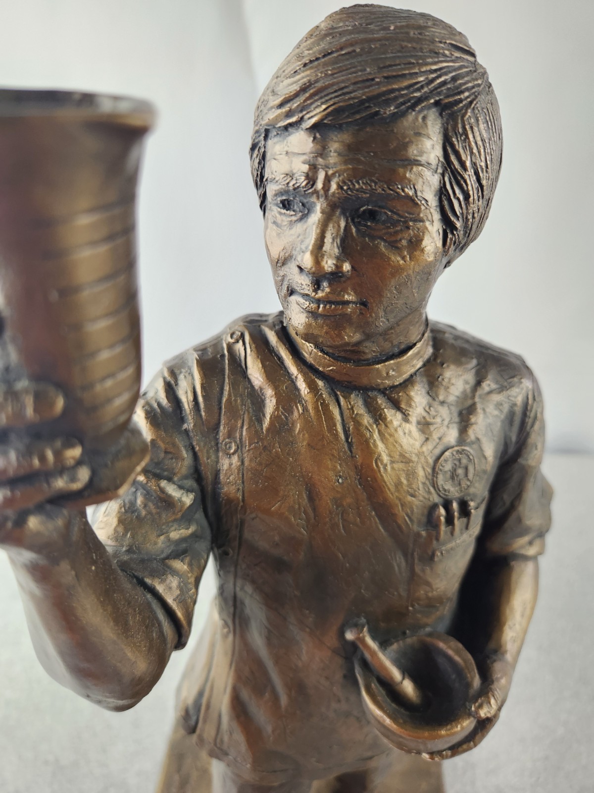 XL Bronze Apothecary Pharmacist Pharmacy Statue Trophy Award Figure Vtg