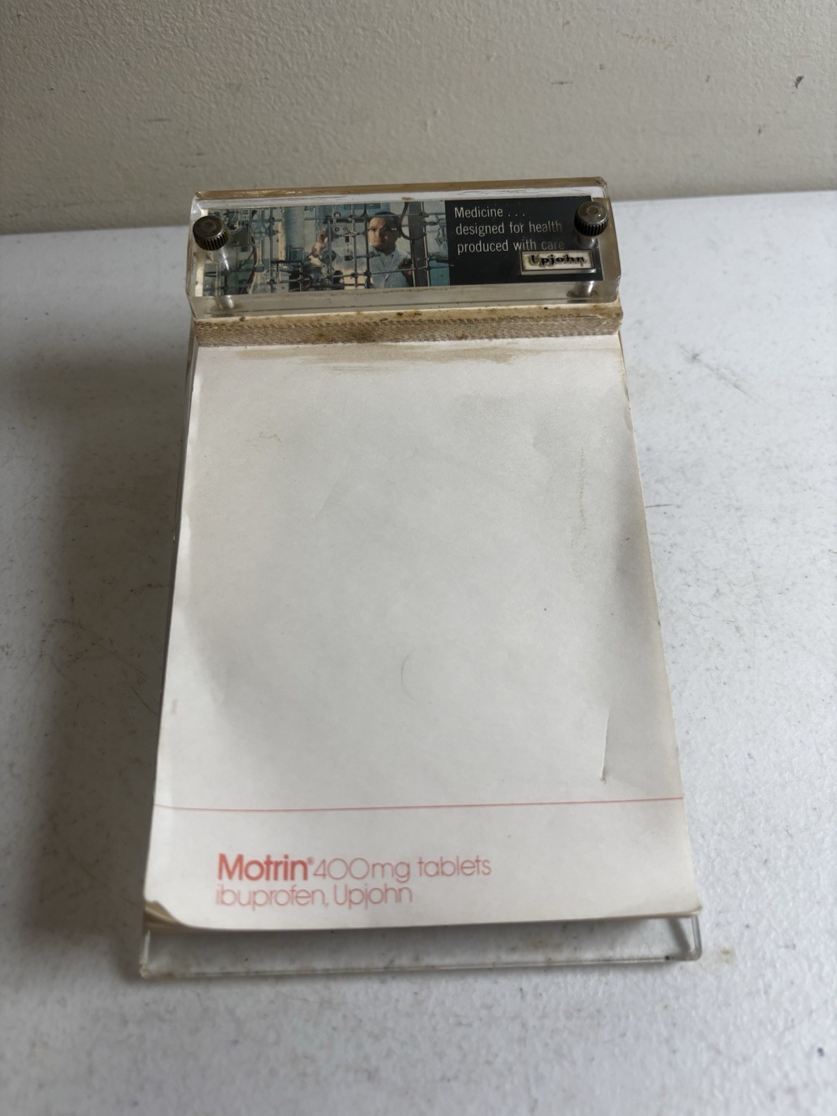 Vintage Doctors Medical Note Pad & Holder Drug Advertisement Upjohn Refillable