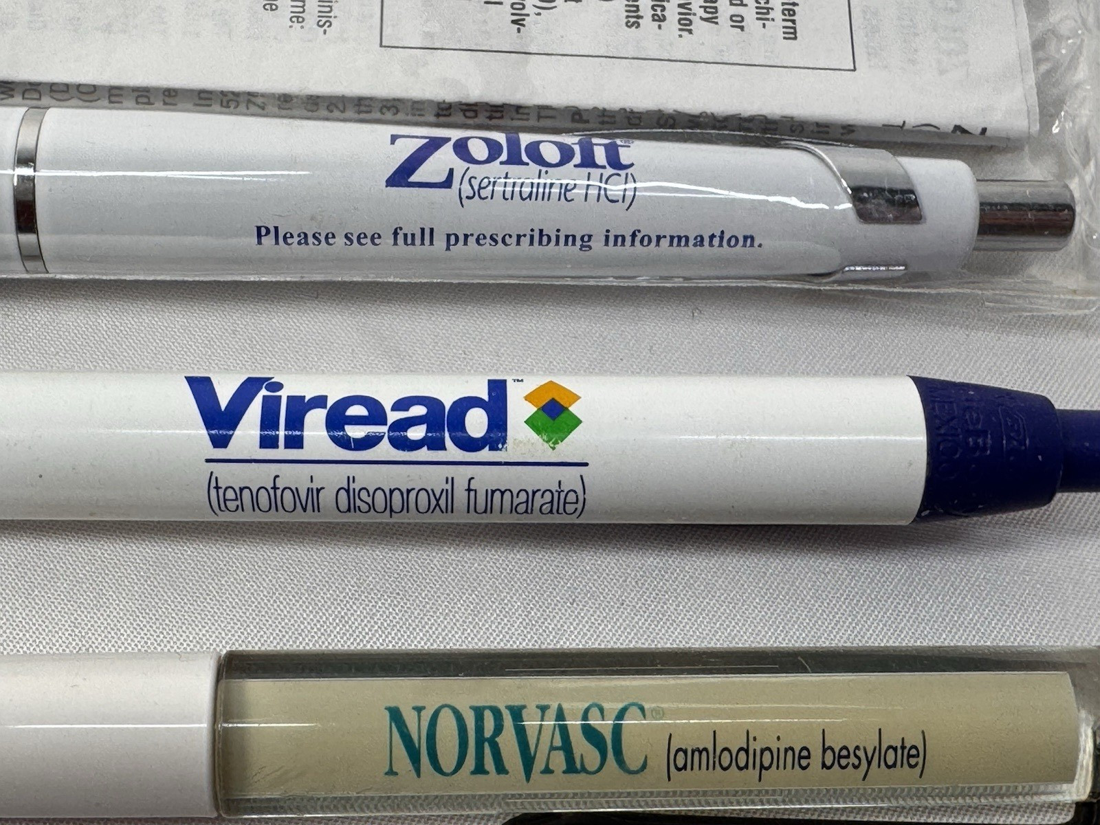Multiple Pens Zoloft Viread Norvasc Sales Rep Medicine Pharmaceutical Pens VTG