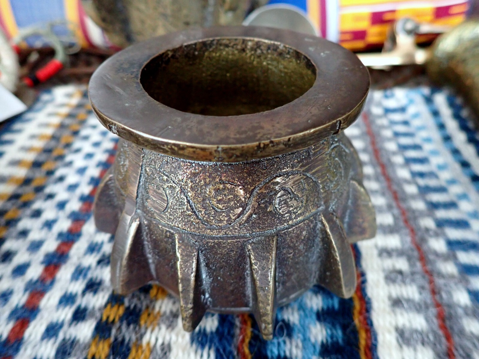Gilded Bronze Mortar Arab Spain Antique Cast Bronze Small Mortar Apothecary Herb