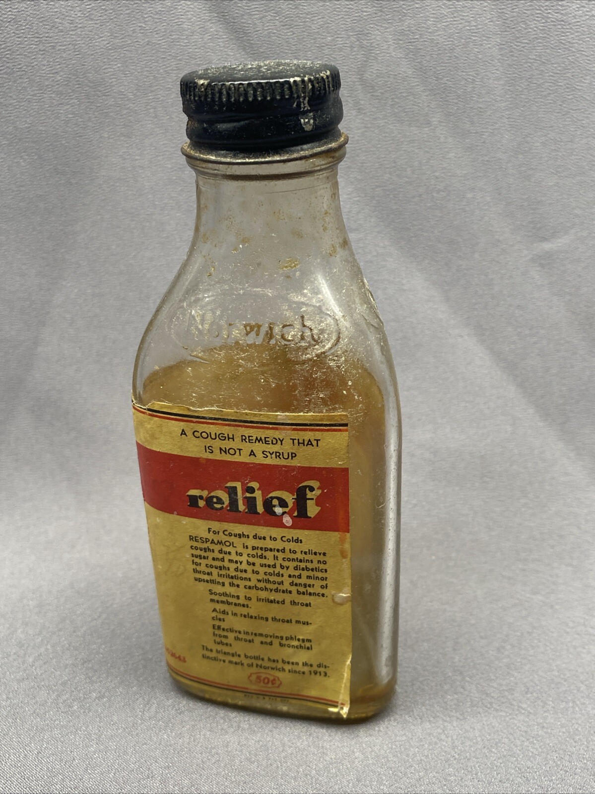 VINTAGE RESPAMOL PHARMACY MEDICINE GLASS BOTTLE 5.25″ NORWICH NEW YORK