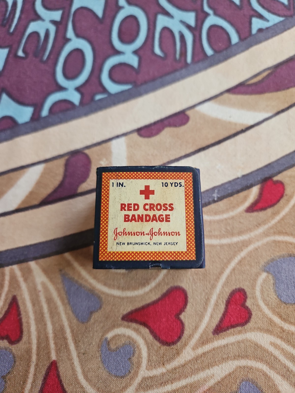 Vintage J&J Red Cross Bandage Medical Original Box Unused & Bandage Antique