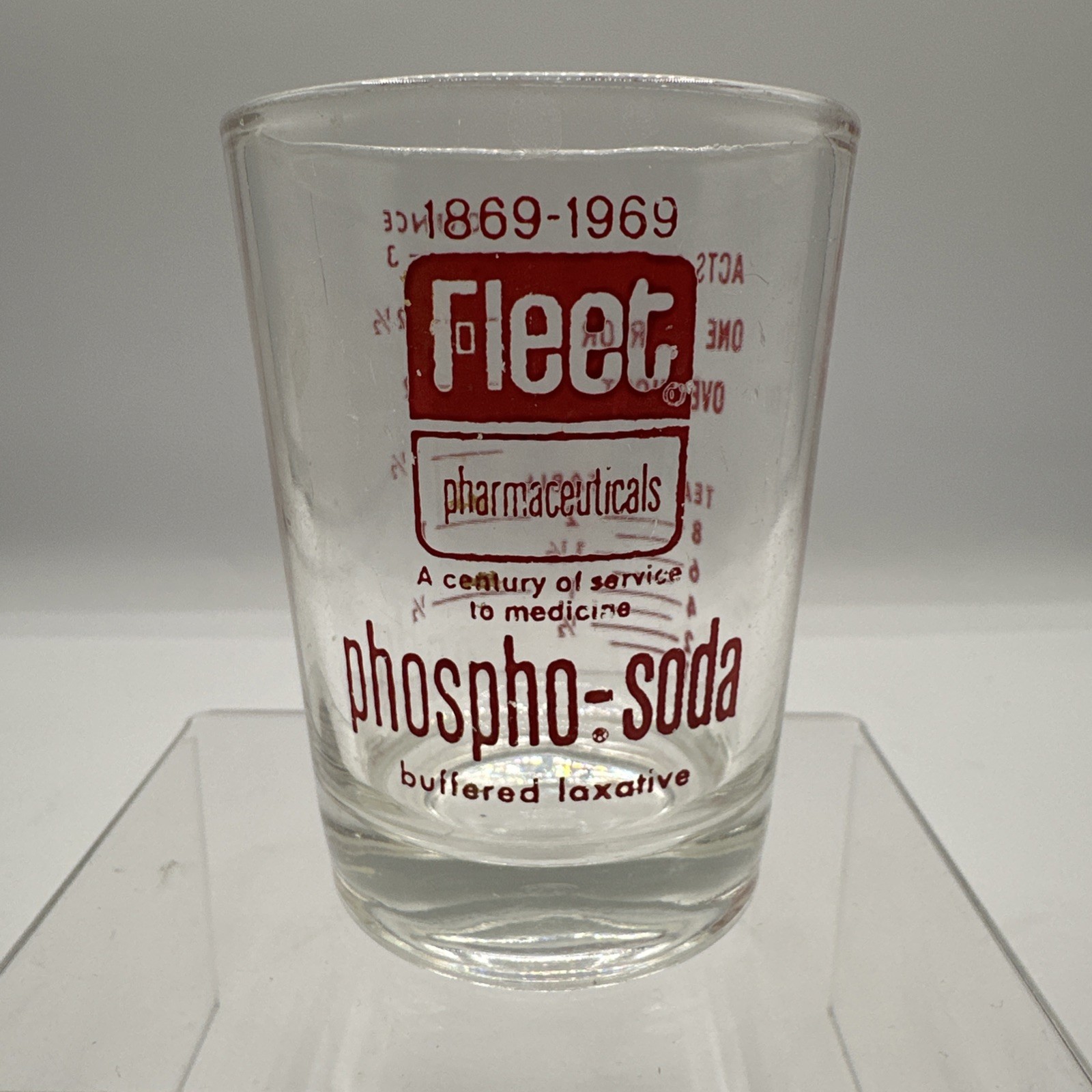 Old Advertising Druggist Dose Glass FLEET Buffered Laxative Phospho Soda