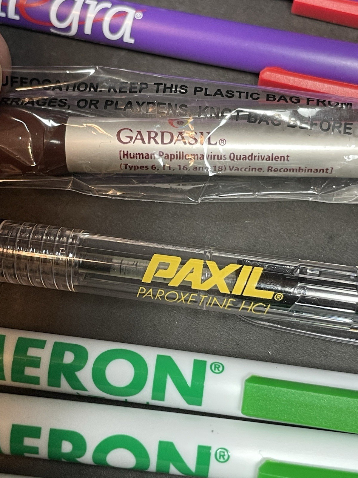 Pharma Drug Rep Writing Pen Allegra Gardasil Paxil Remeron Monopril Lot Of 11