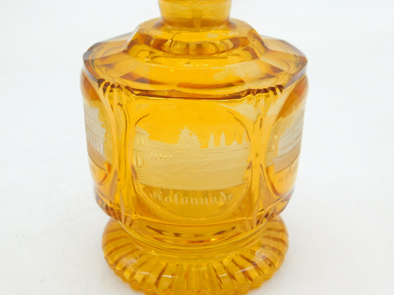 19th Century Bohemian Amber Glass Acid Etched Scent Bottle Antique c1860
