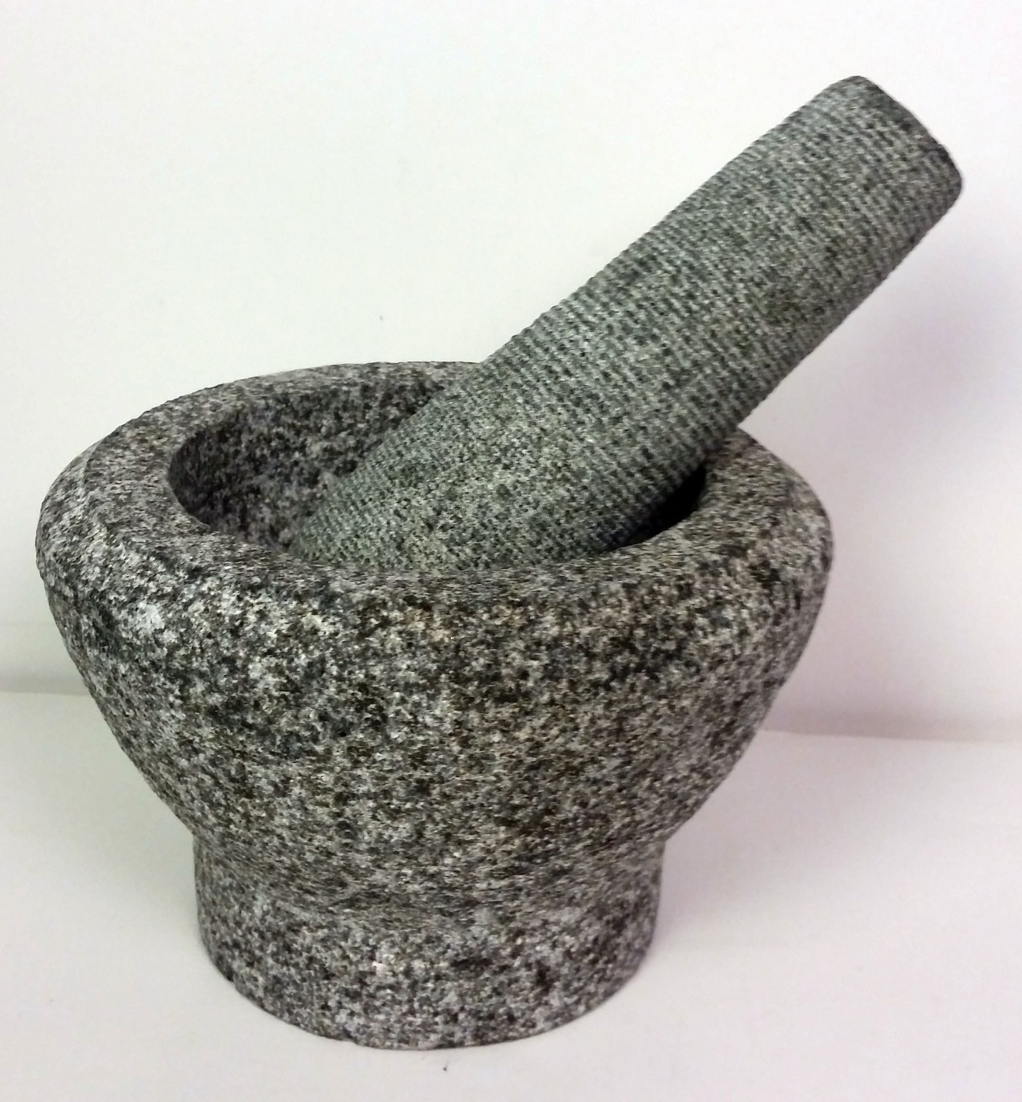 4″ Mortar and pestle grey unfinished granite detailed turnings pestle & mortar
